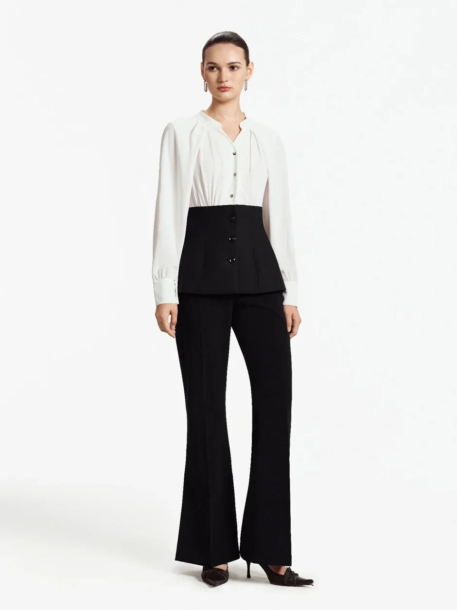 The Lorine Two-Tone Corset Blouse: Soft Structure, Defined Waist.