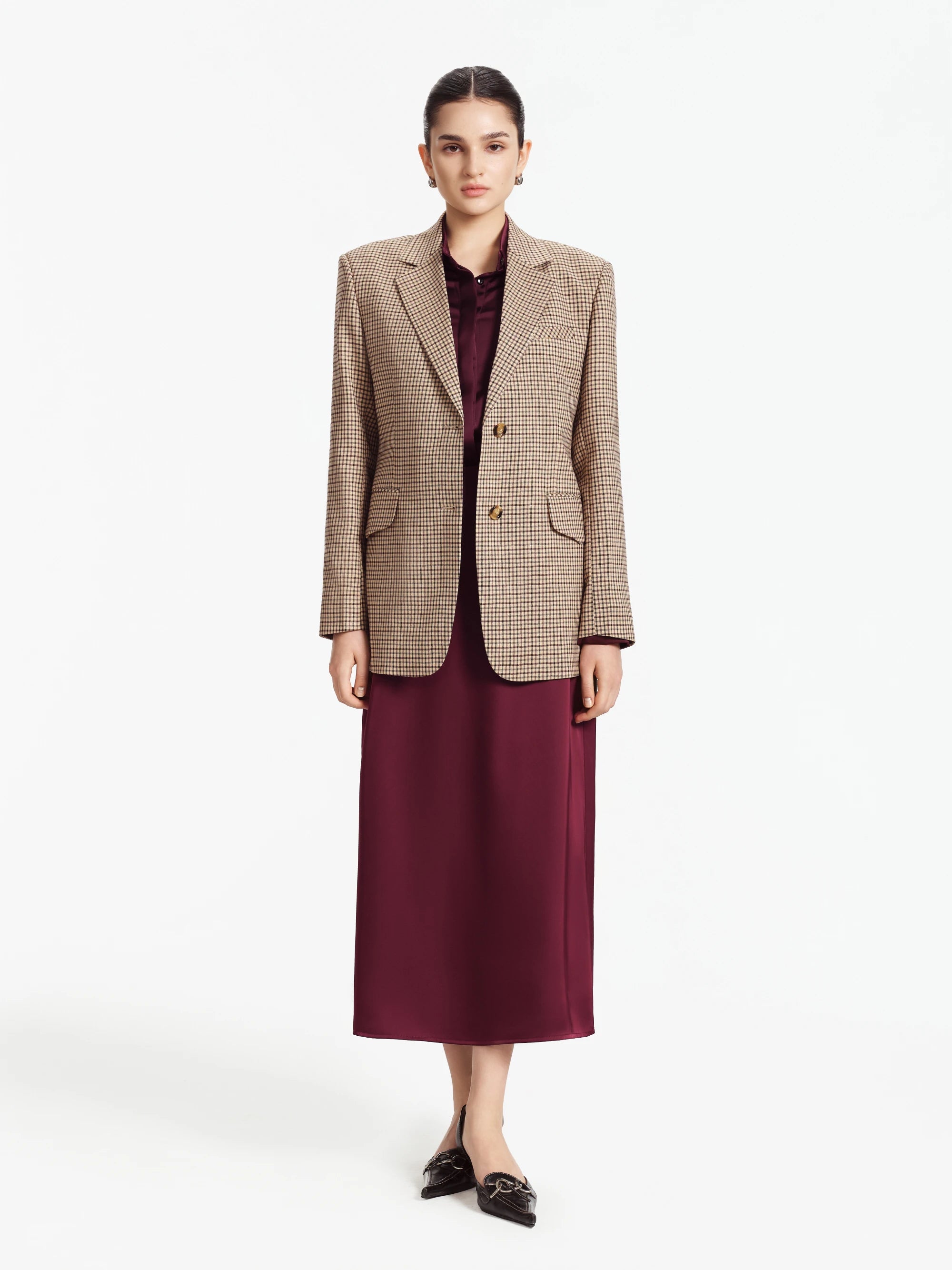 Hannah Relaxed-Fit Checked Blazer (Camel Check)