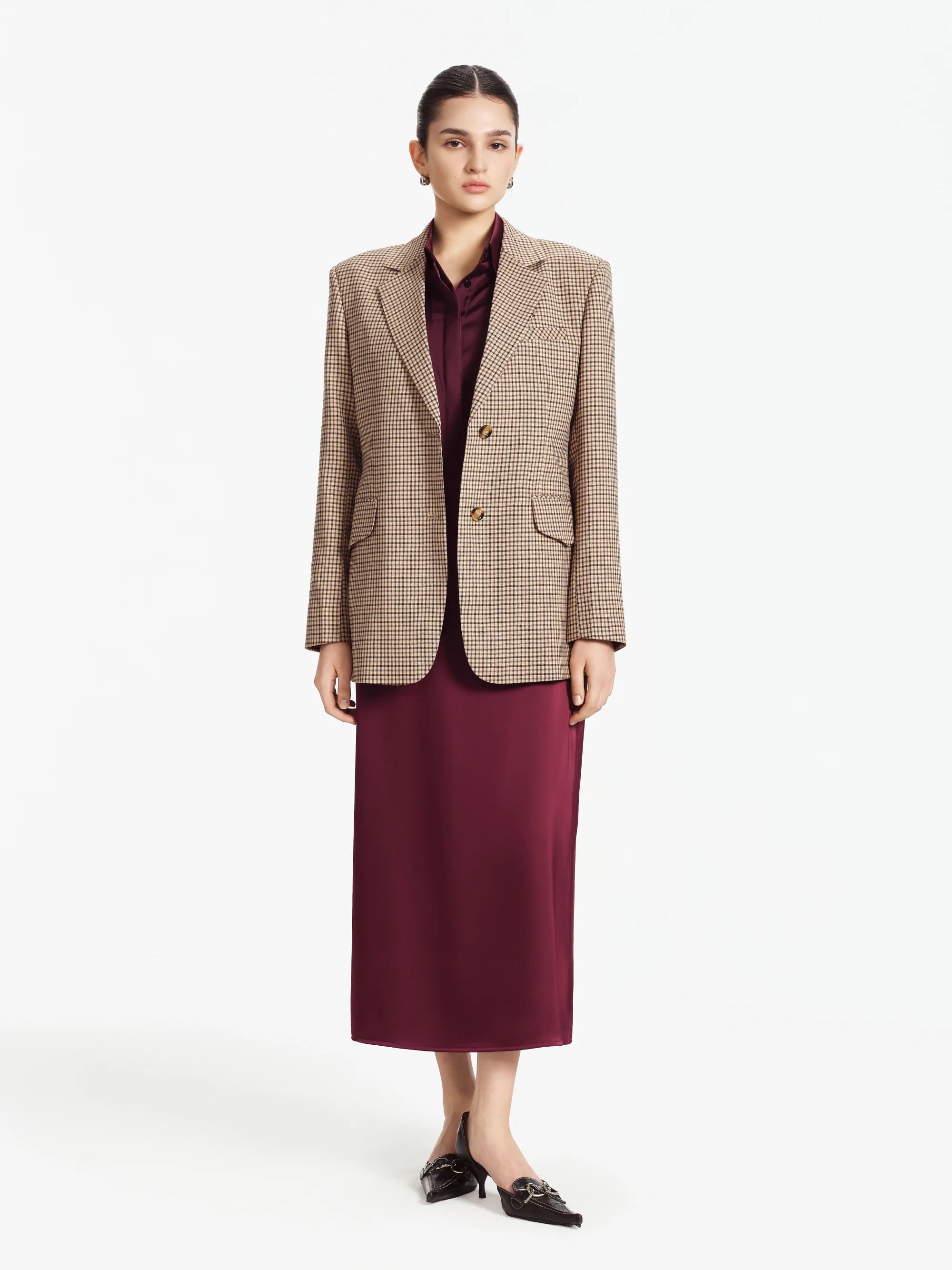 Hannah Relaxed-Fit Checked Blazer (Camel Check)