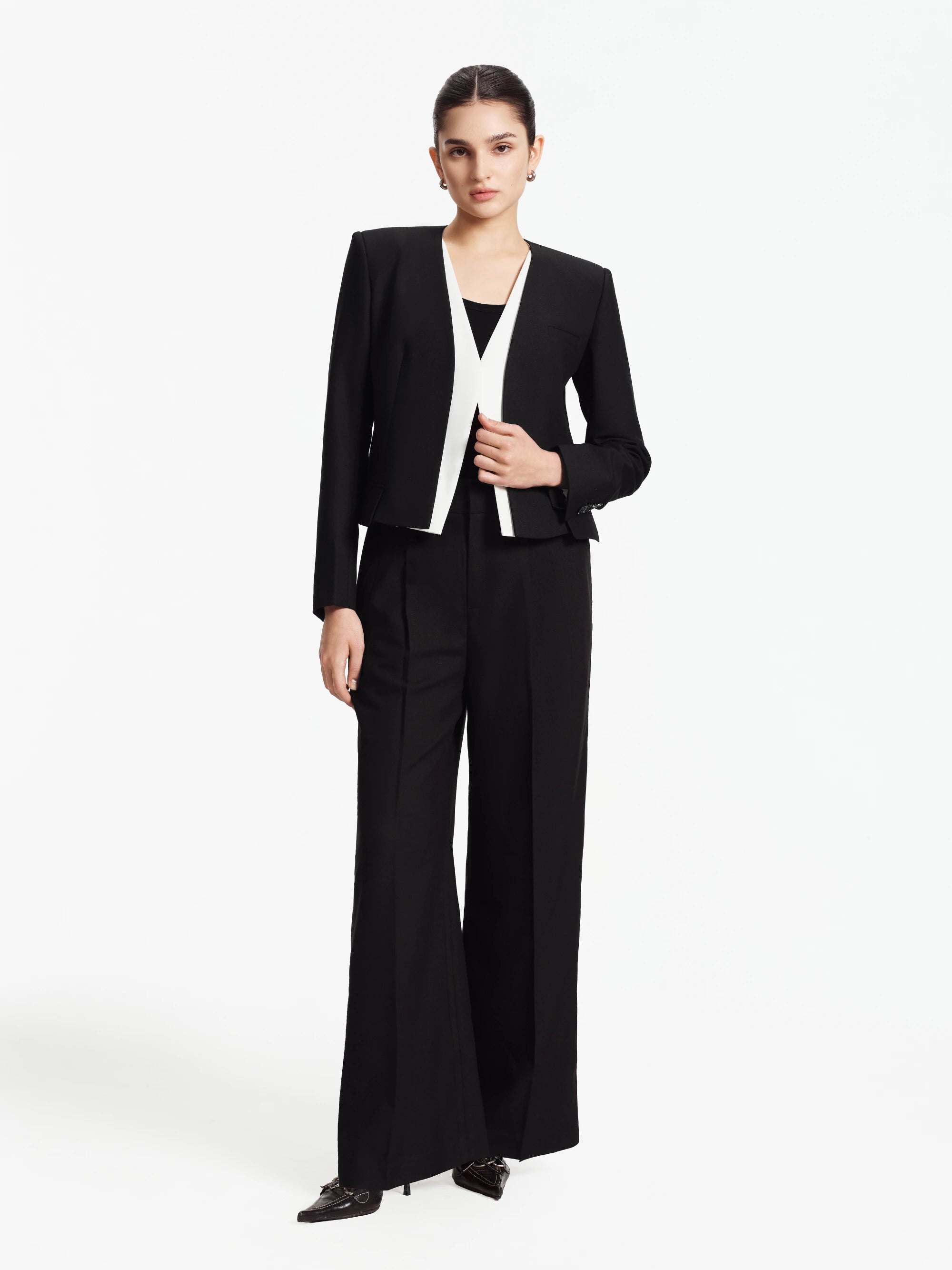 Lea Cropped Collarless Blazer / Suit (Black)