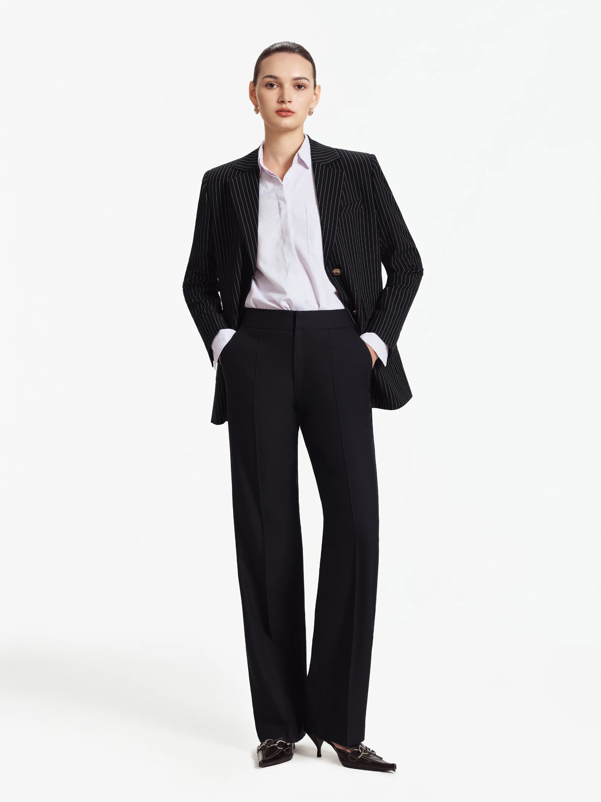 Leila Pinstripe Relaxed-Fit Blazer/ Suit (Navy Pinstripe)