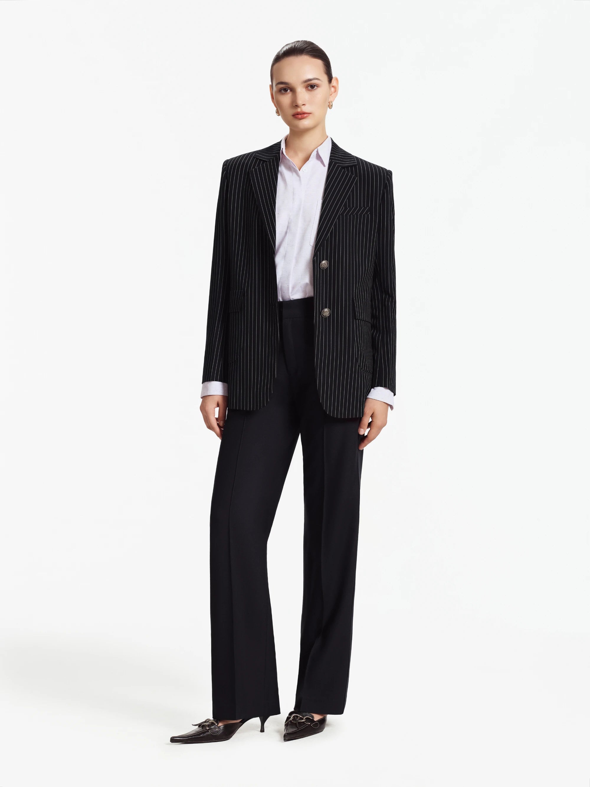 Leila Pinstripe Relaxed-Fit Blazer/ Suit (Navy Pinstripe)