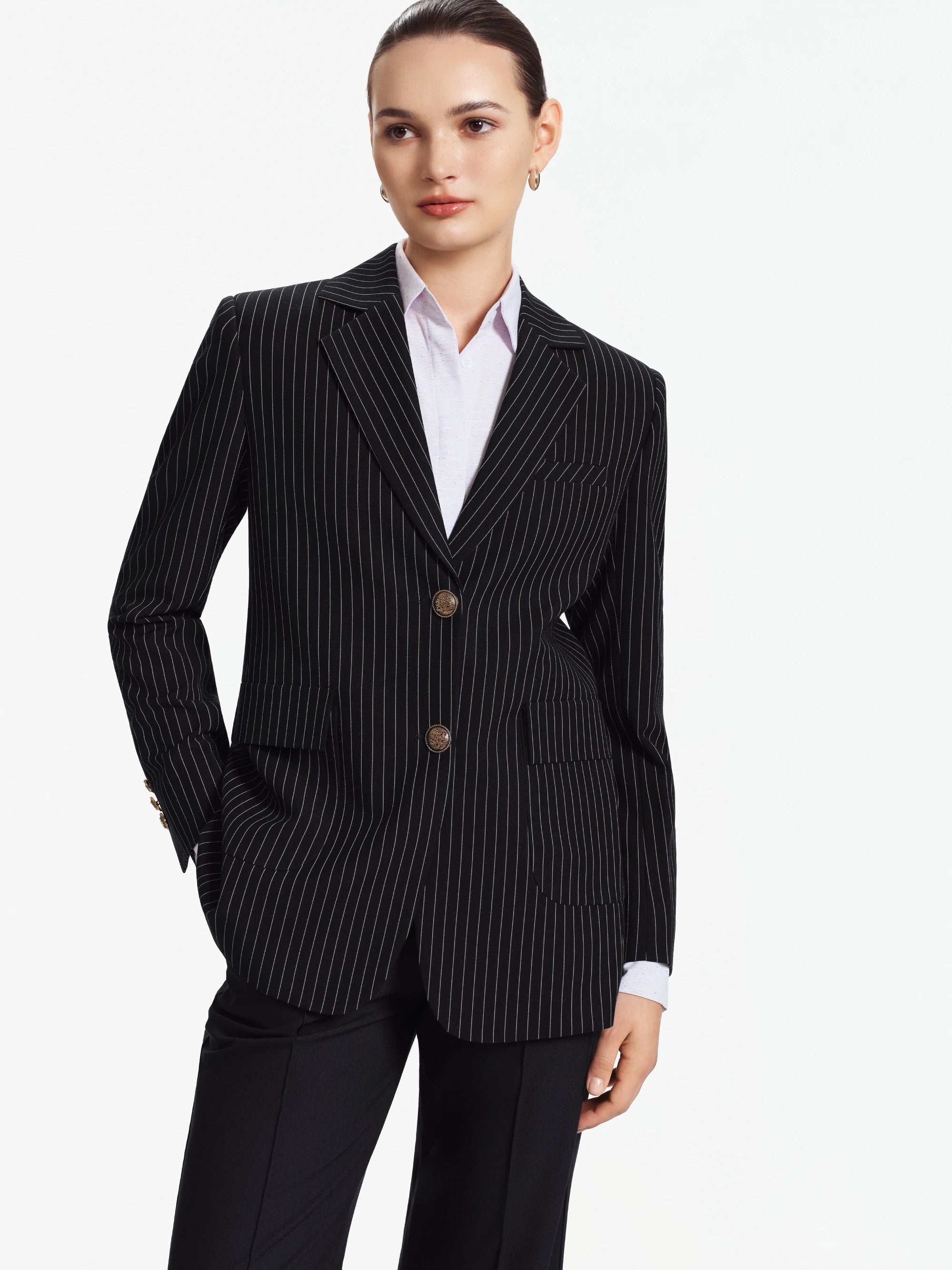 Leila Pinstripe Relaxed-Fit Blazer/ Suit (Navy Pinstripe)