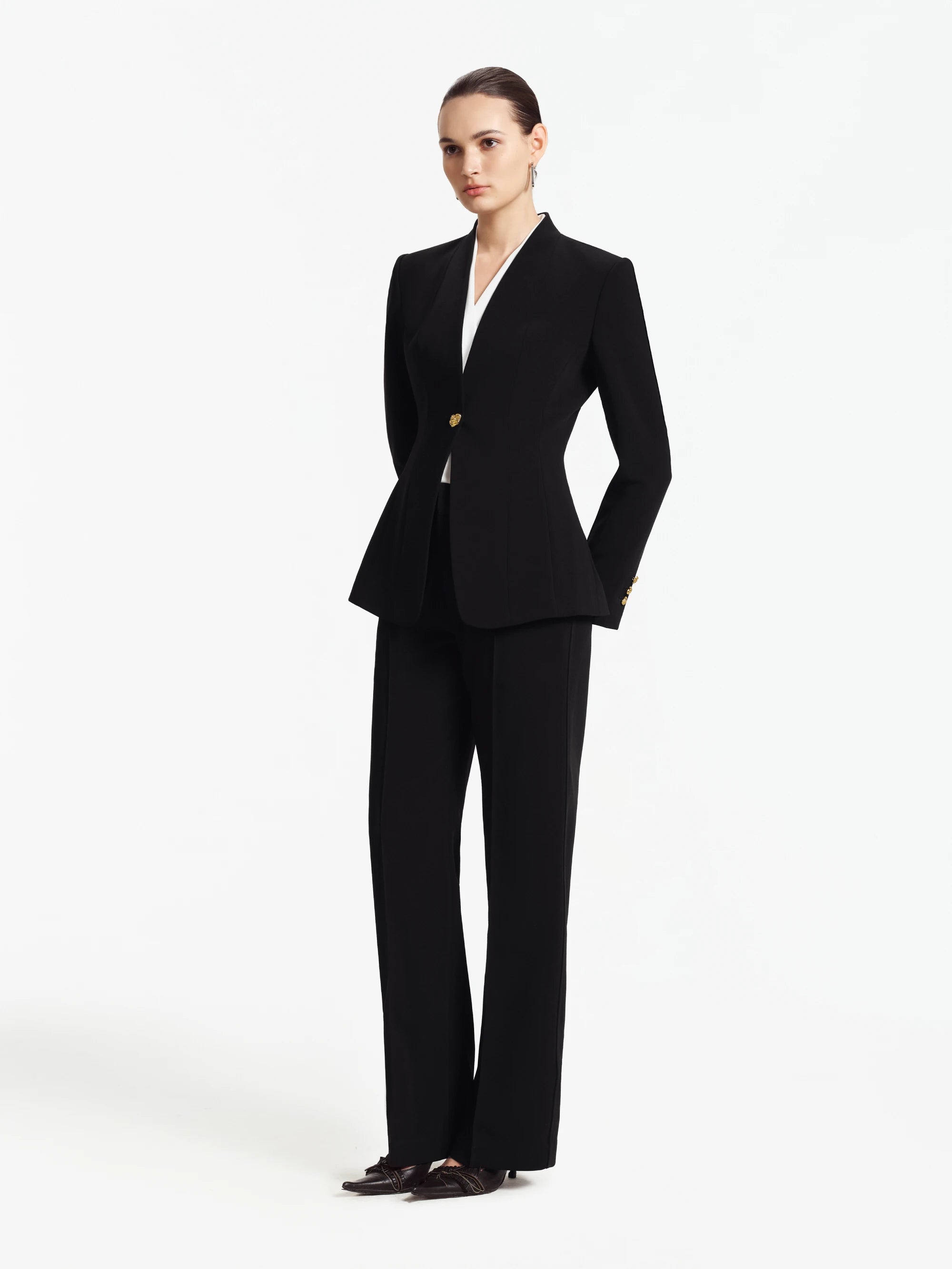 Mandarin Collar Hourglass Blazer / Suit (Black)