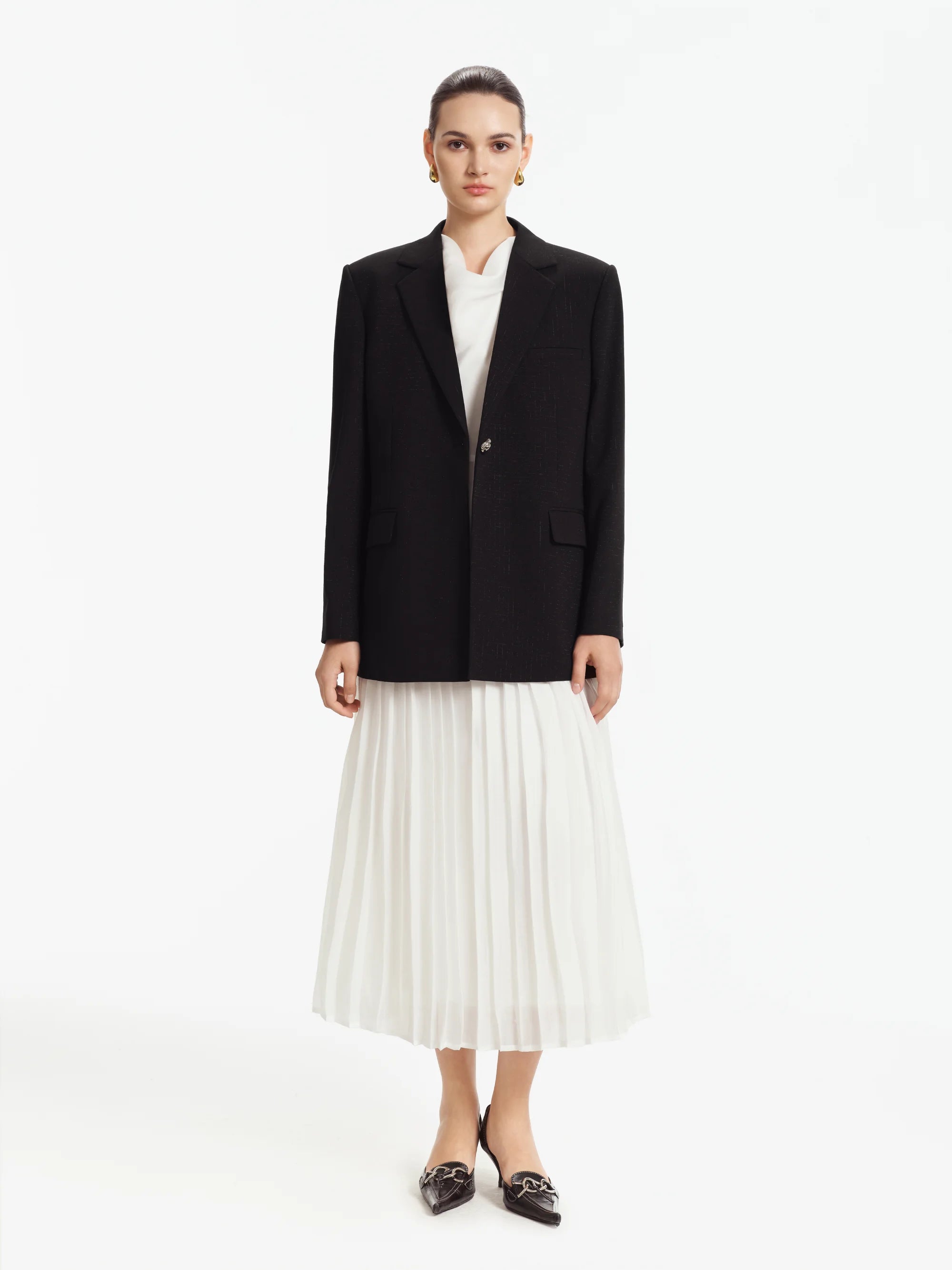 Basma Relaxed Tailored Blazer (Black Pinstripe)