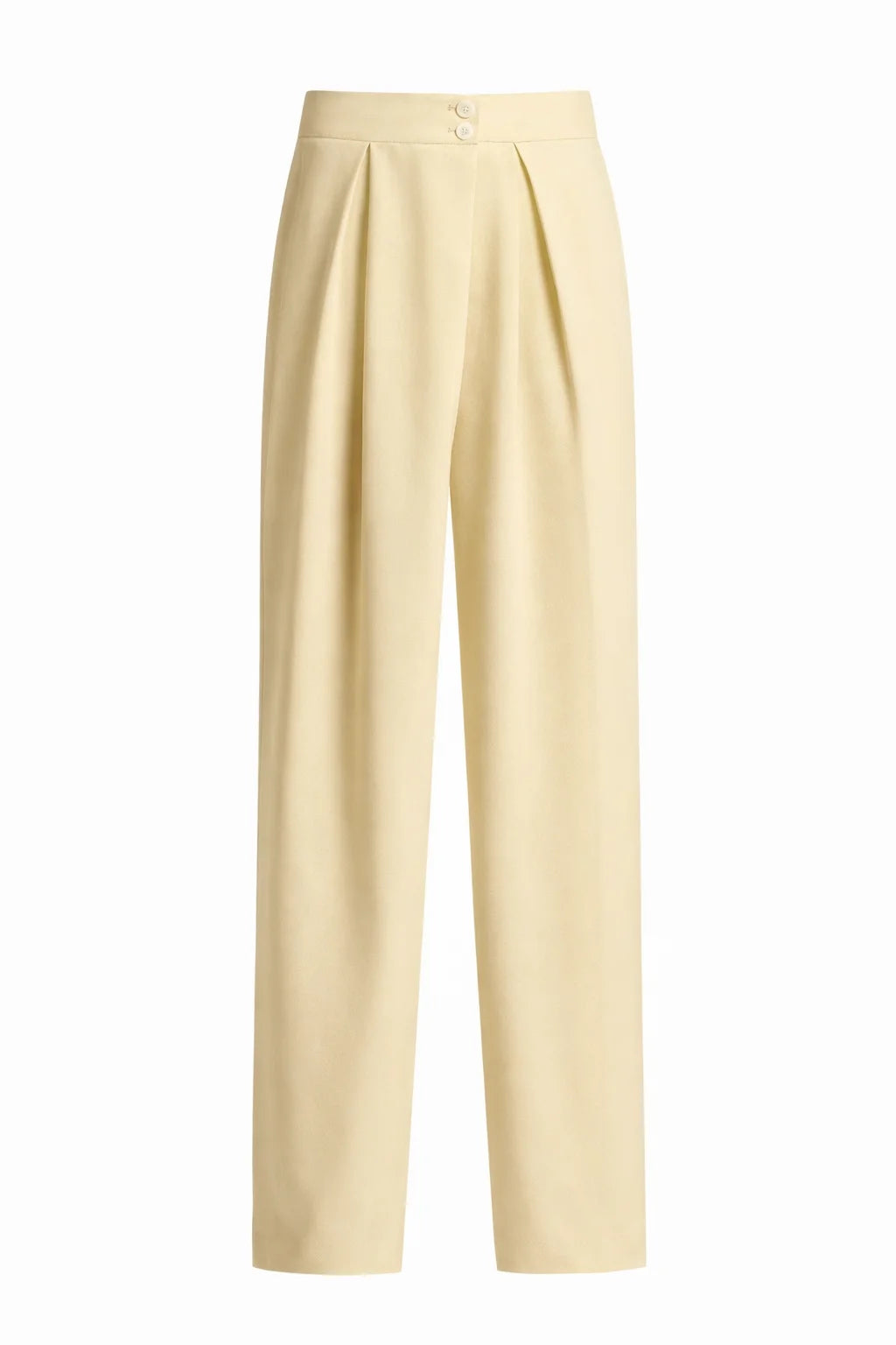 Camille Pleated Wide-Leg Trousers (Butter Yellow)