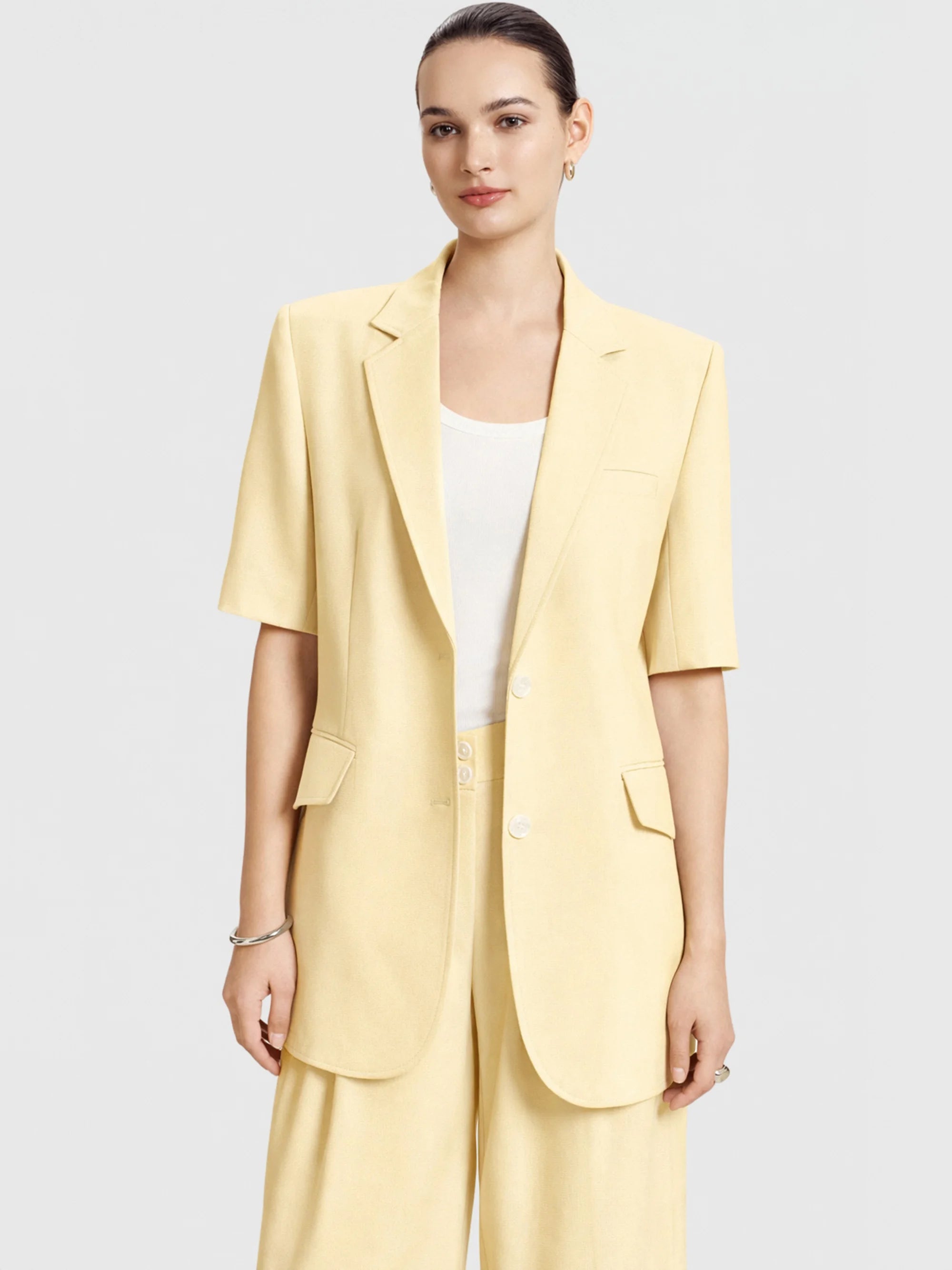 Camille Pleated Wide-Leg Trousers (Butter Yellow)