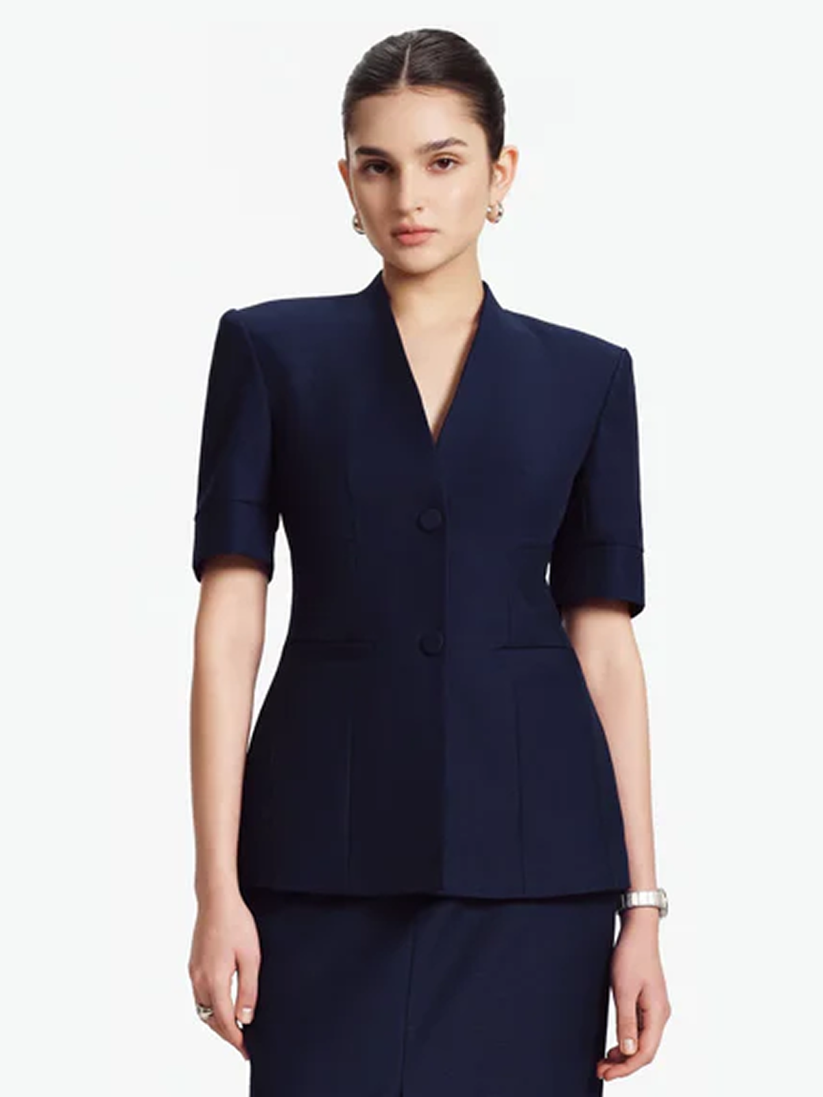 Emily Collarless Longline Blazer / Suit (Deep Navy)