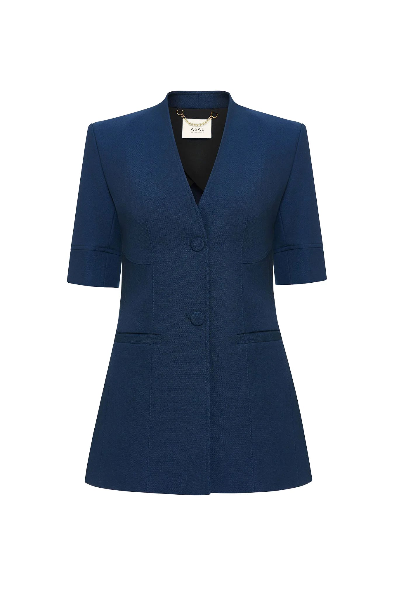 Emily Collarless Longline Blazer / Suit (Deep Navy)