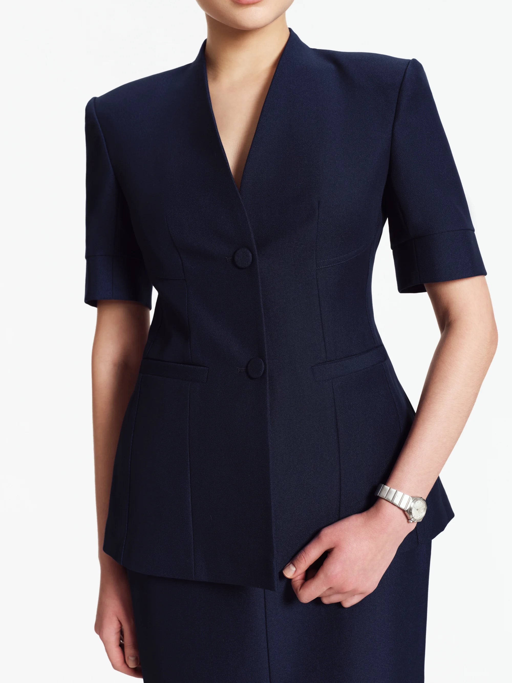 Emily Collarless Longline Blazer / Suit (Deep Navy)