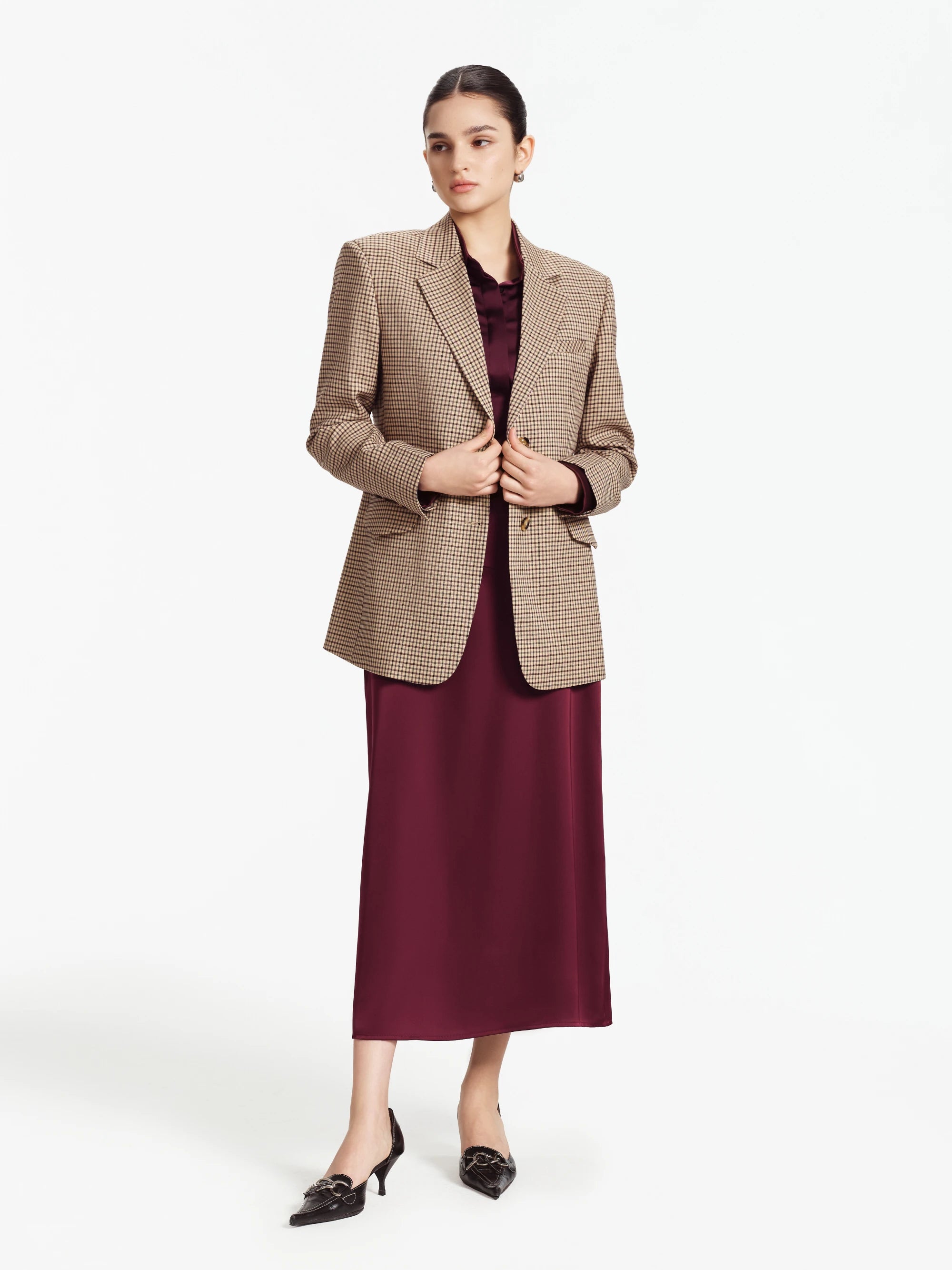 Hannah Relaxed-Fit Checked Blazer (Camel Check)