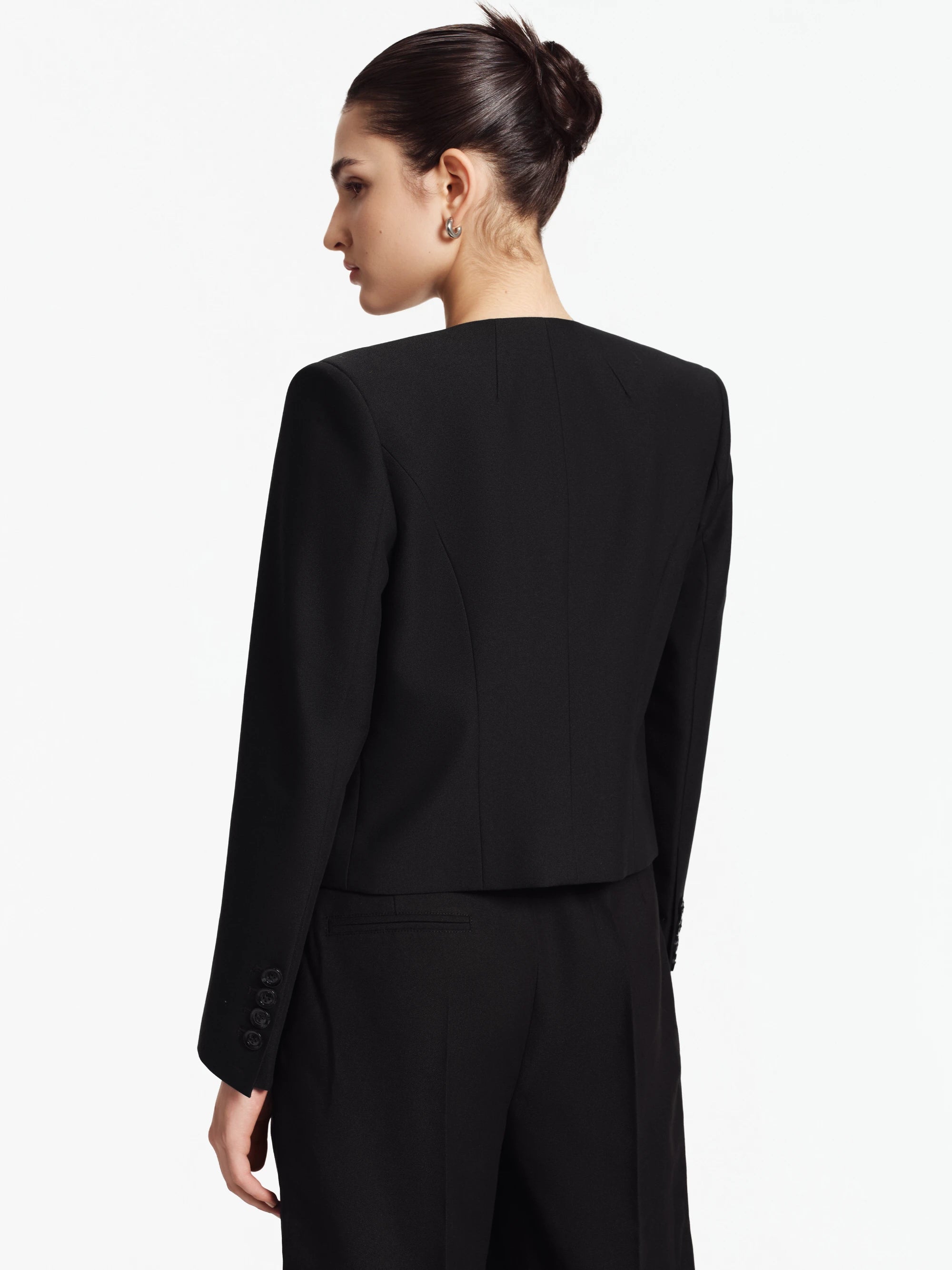 Lea Cropped Collarless Blazer / Suit (Black)