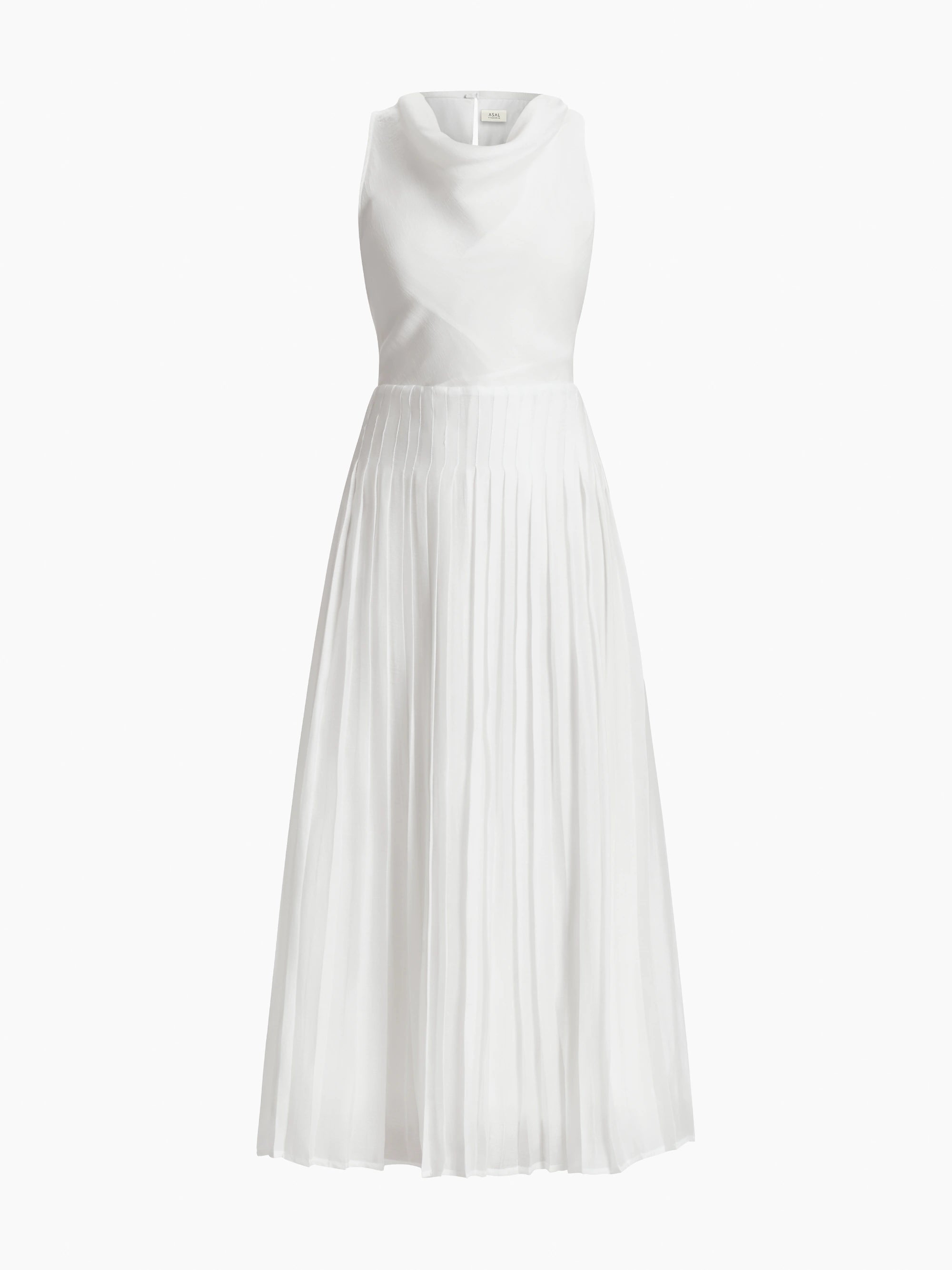 Lilian Draped Cowl-Neck Midi Dress (White)