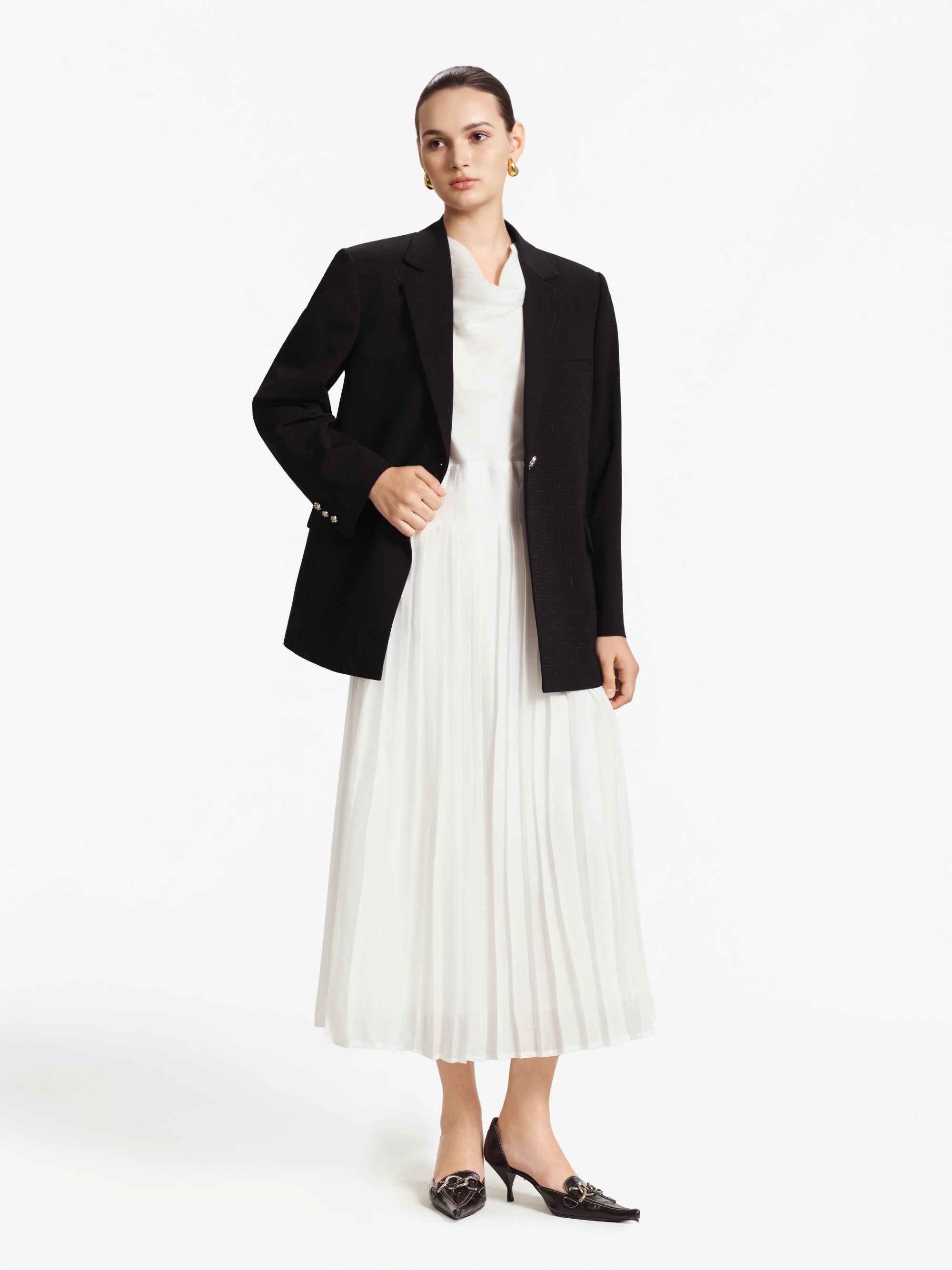 Lilian Draped Cowl-Neck Midi Dress (White)