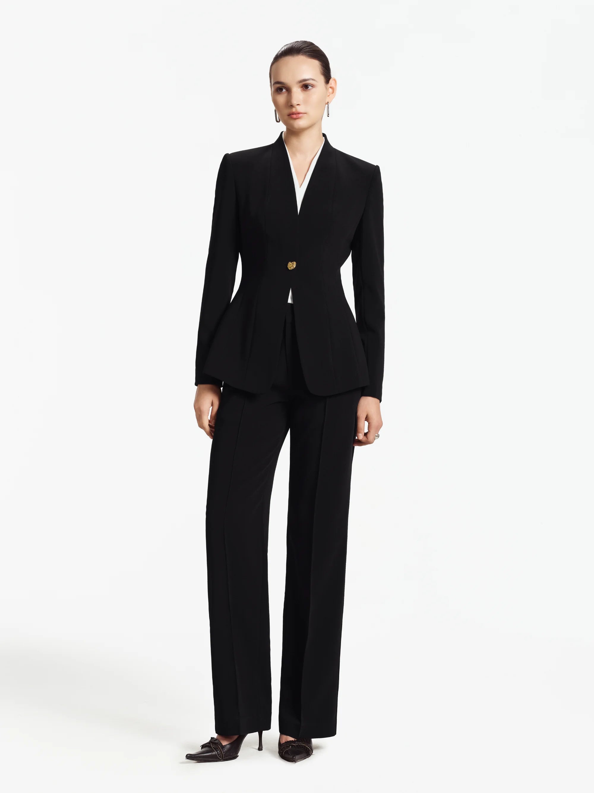 Mandarin Straight Tailored Trousers (Black)