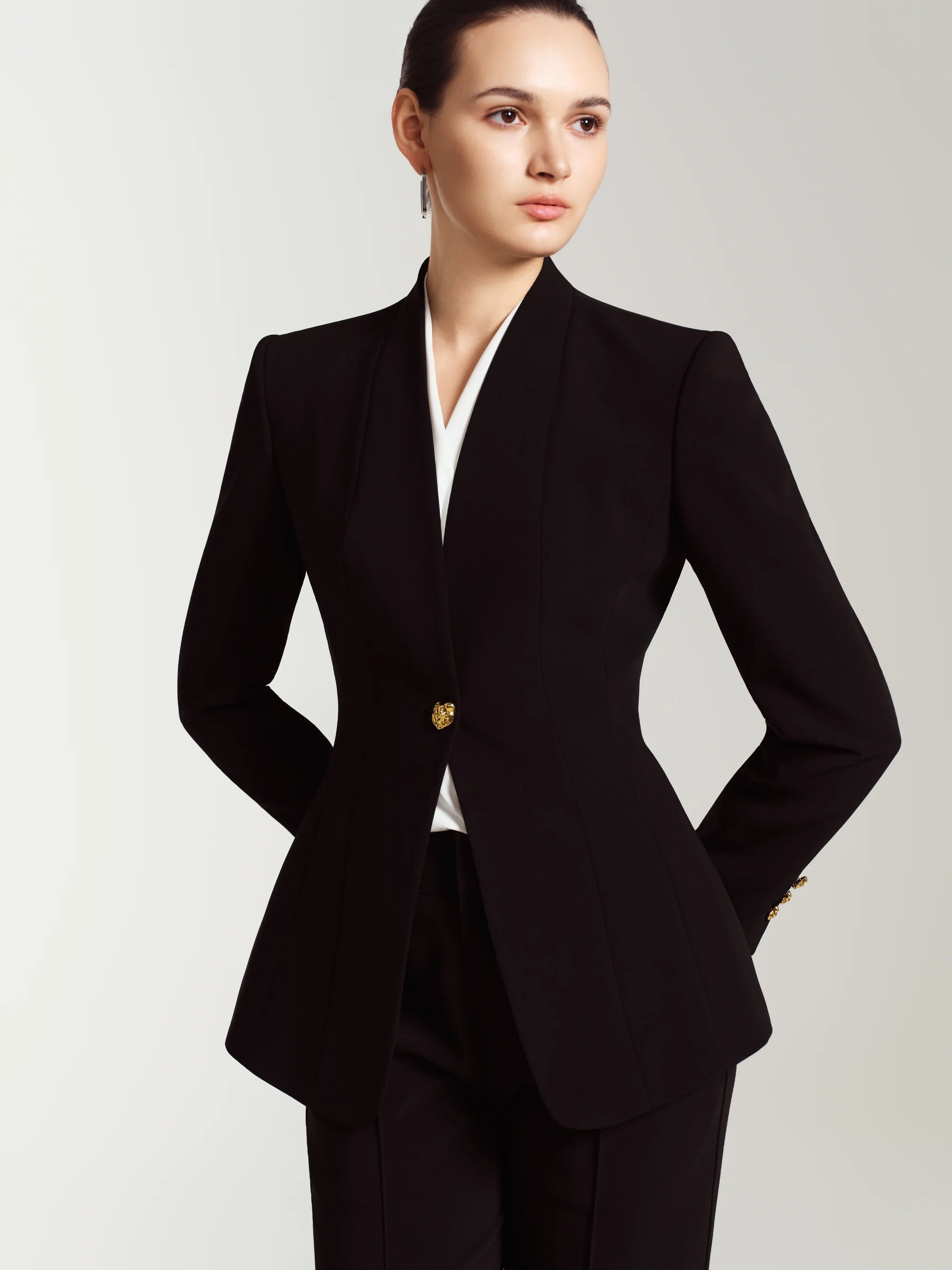 Mandarin Straight Tailored Trousers (Black)
