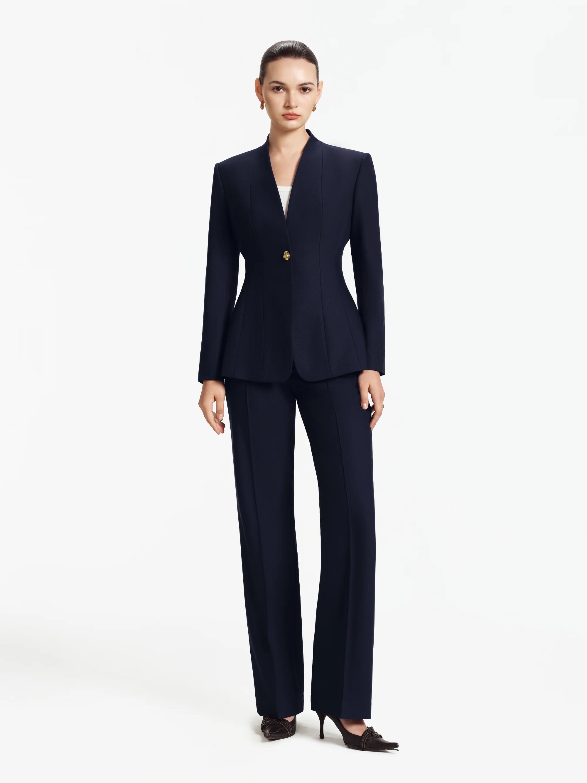 Mandarin Straight Tailored Trousers (Midnight Blue)