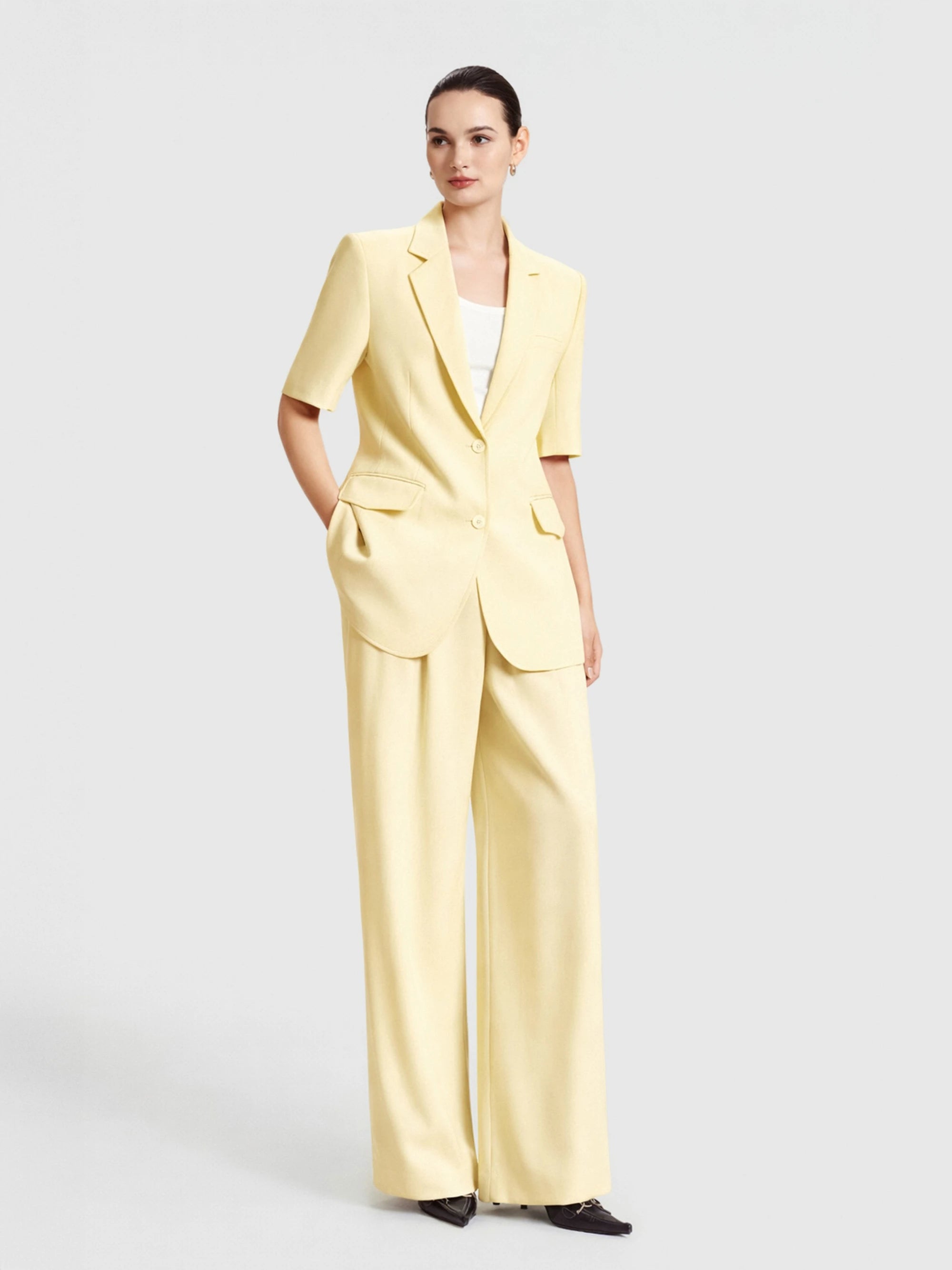 Camille Relaxed-Fit Short-Sleeve Blazer / Suit (Butter Yellow)