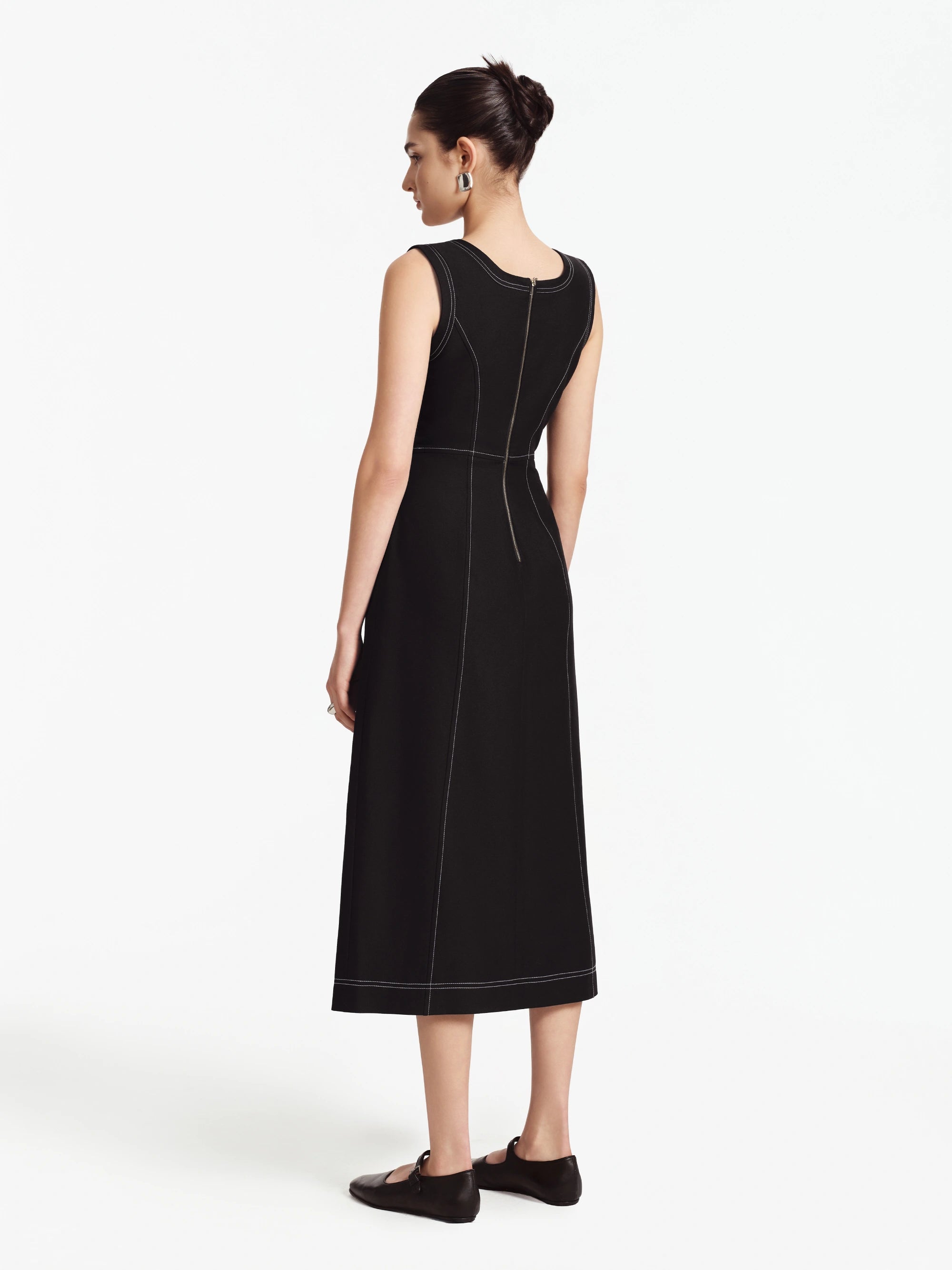 Selena Tailored A-Line Midi Dress (Black)