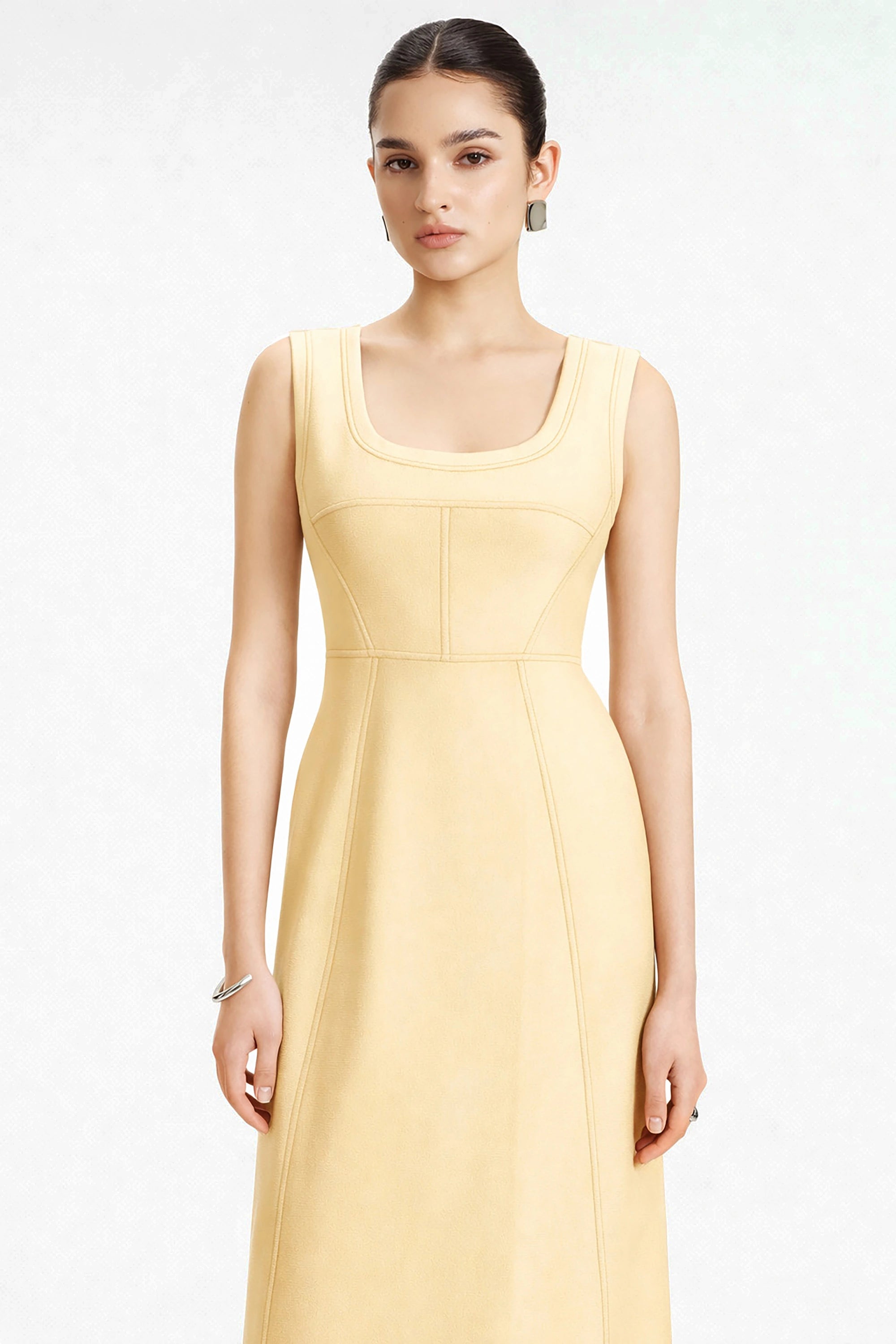 Selena Tailored A-Line Midi Dress (Butter Yellow)