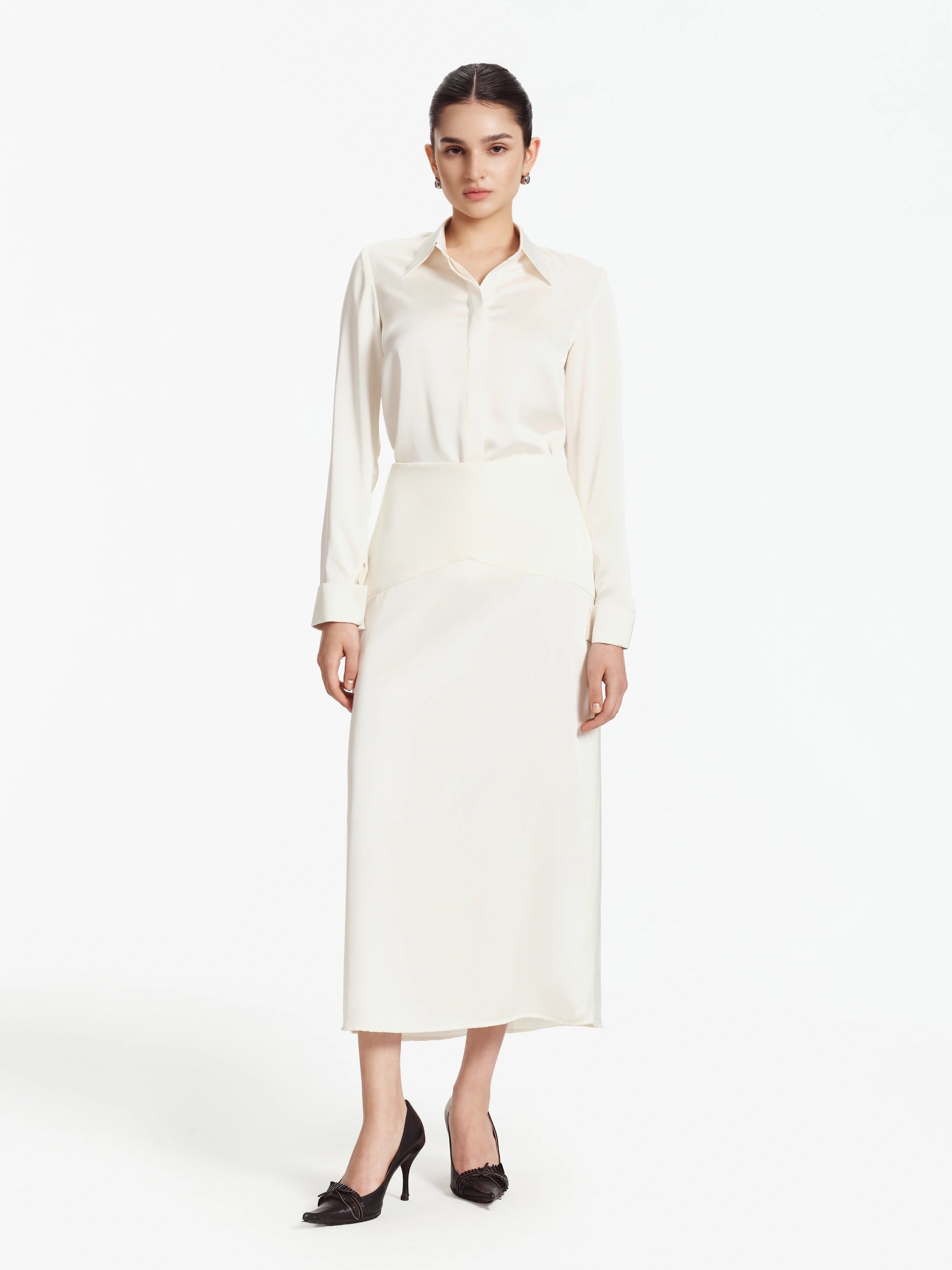 Sloane Silk Midi Skirt (Ivory)