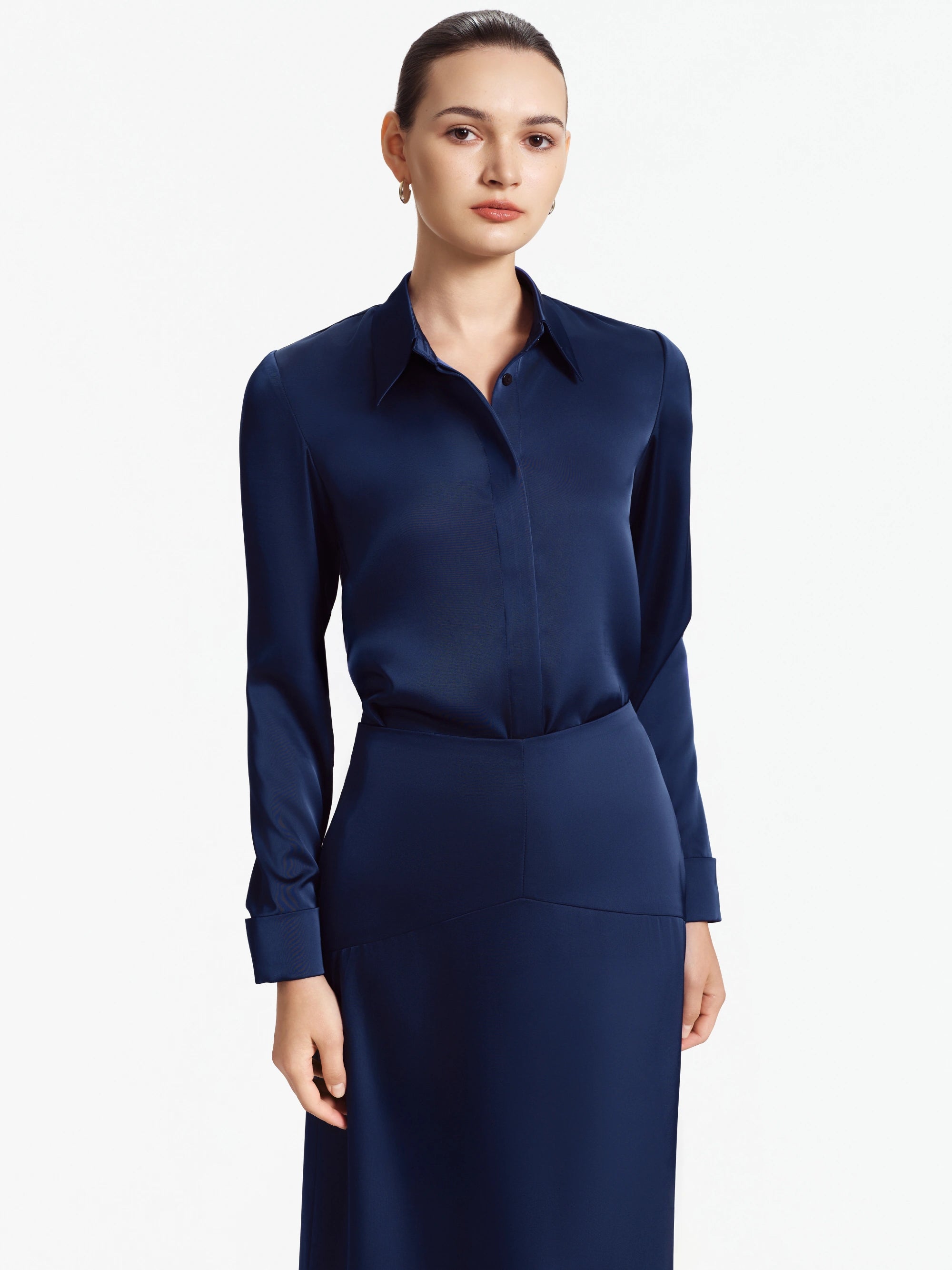 Sloane Silk Midi Skirt (Midnight Blue)