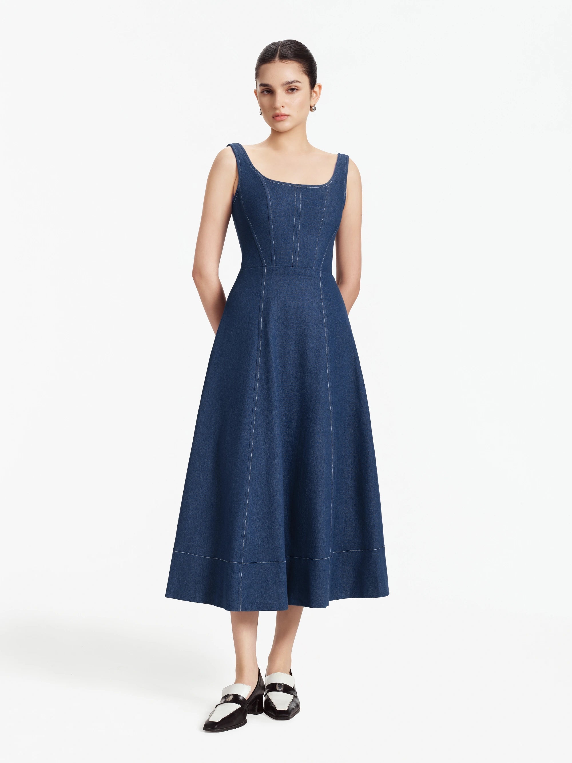 Zeina Denim Fit-and-Flare Midi Dress