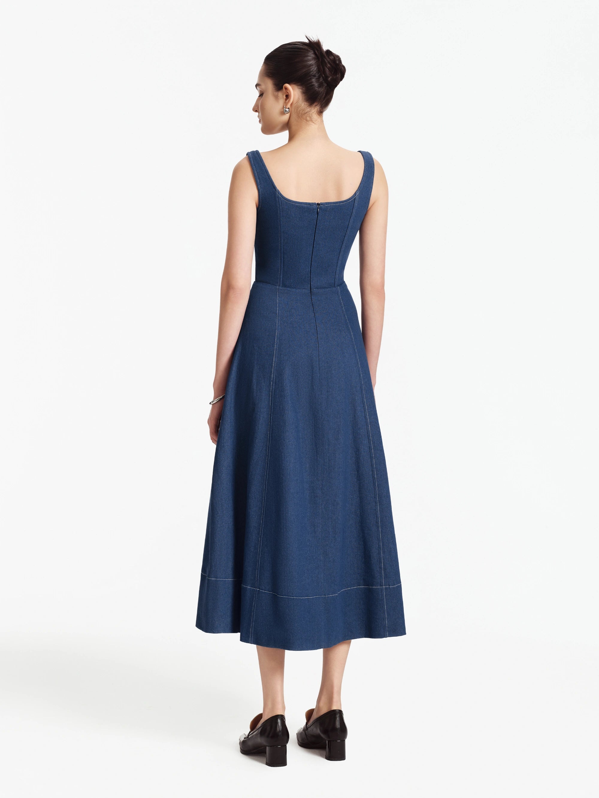 Zeina Denim Fit-and-Flare Midi Dress