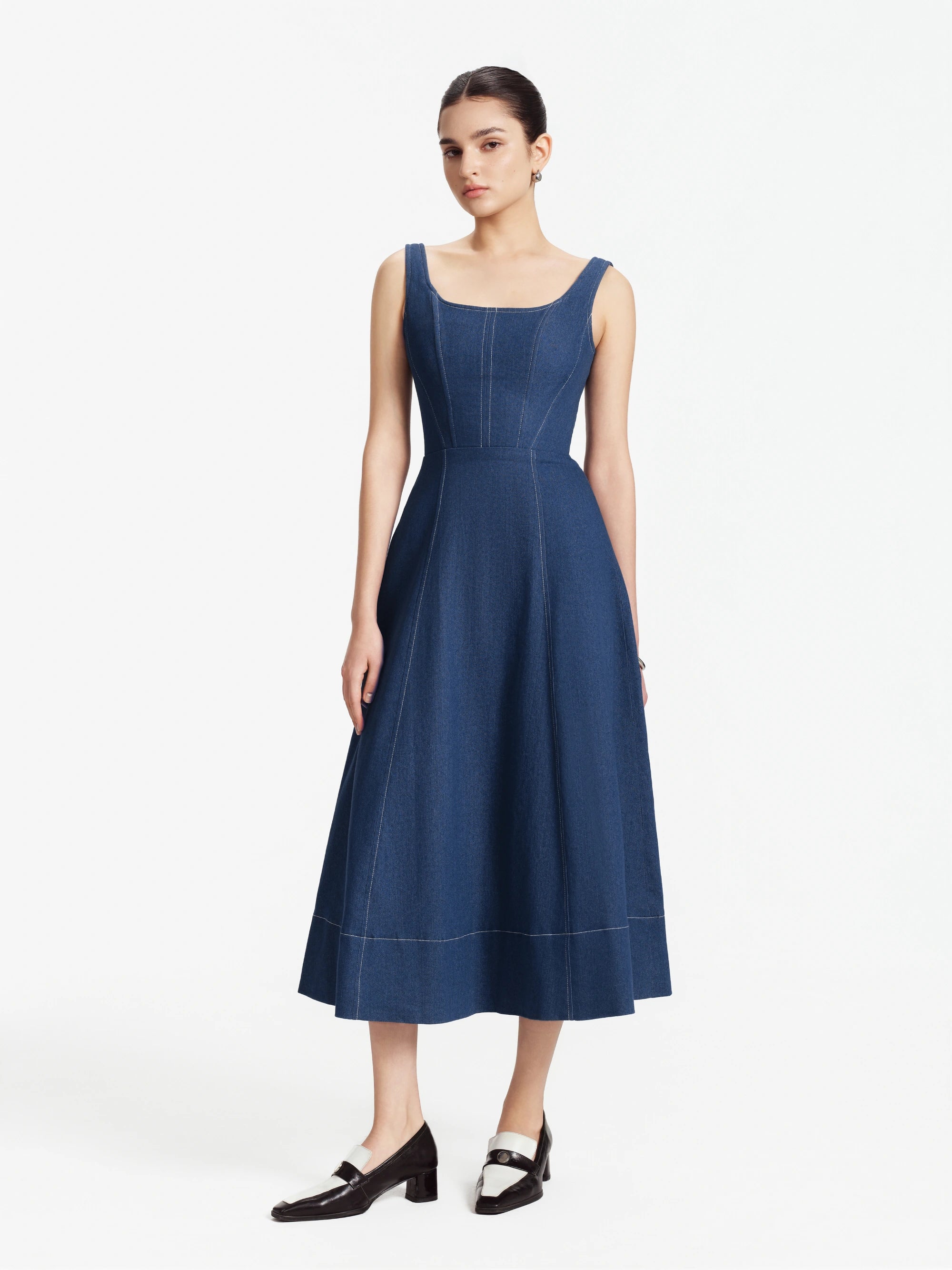 Zeina Denim Fit-and-Flare Midi Dress