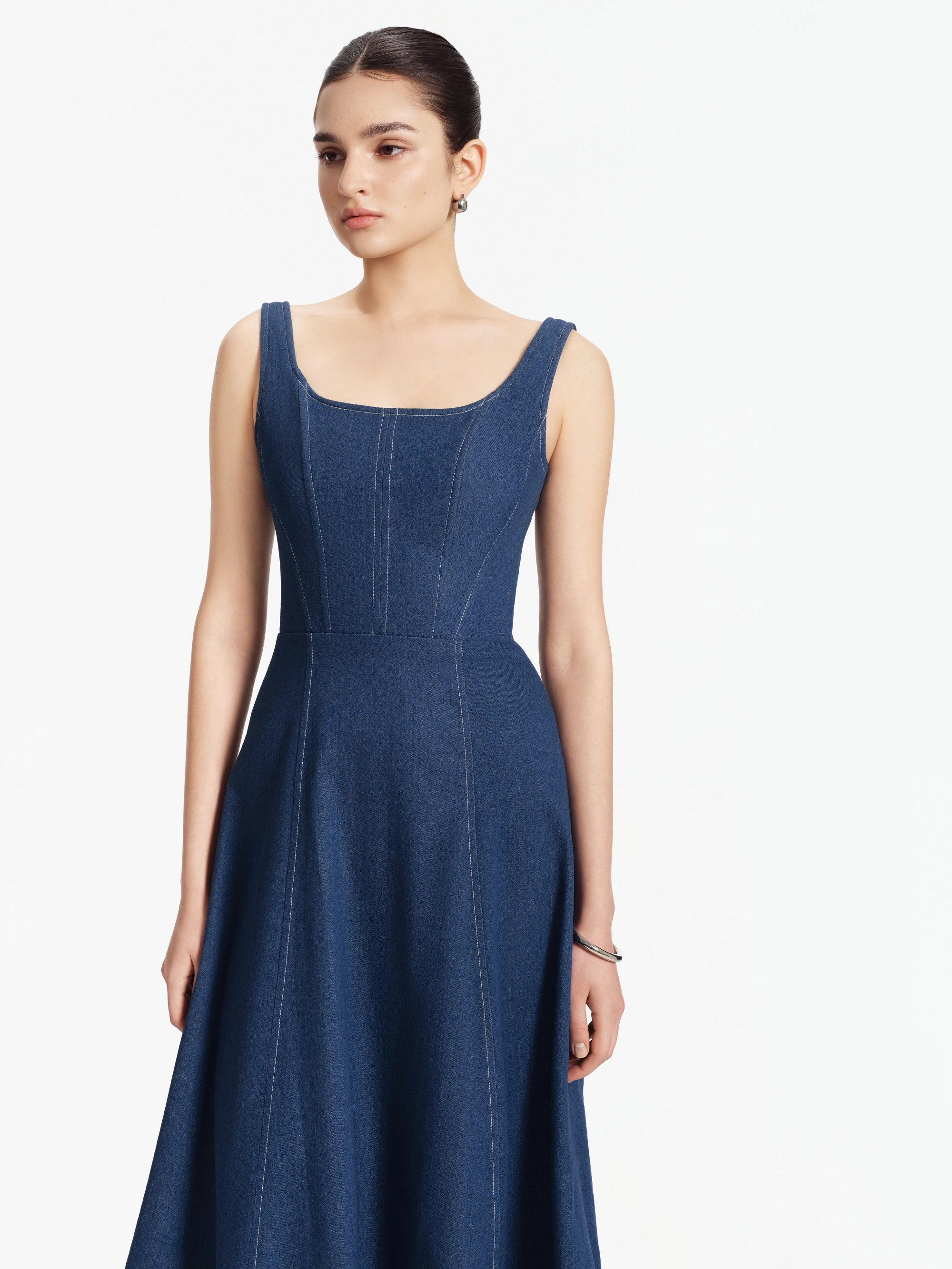 Zeina Denim Fit-and-Flare Midi Dress