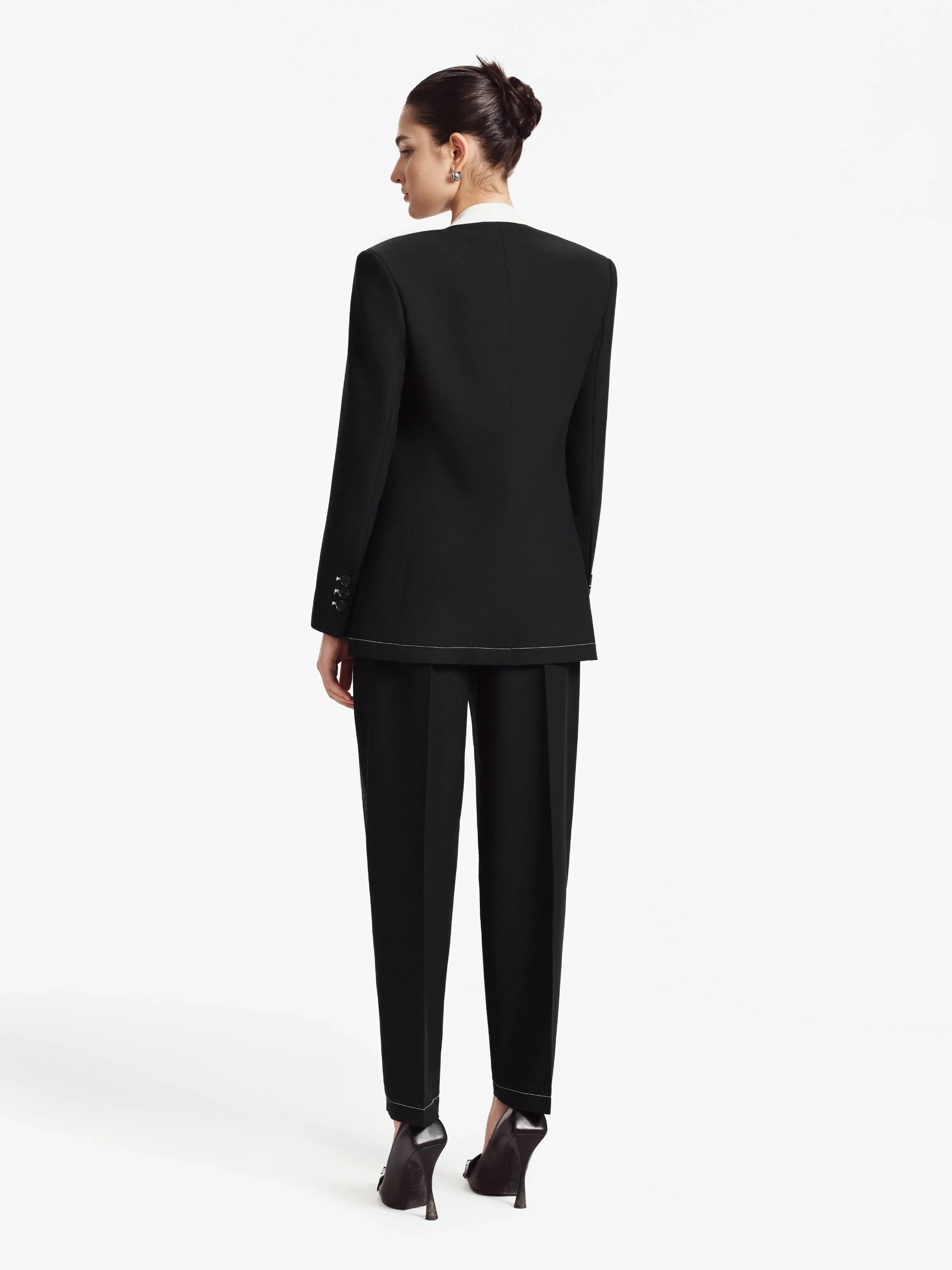 Asal Contrast-Collar Tailored Blazer / Suit (Black)
