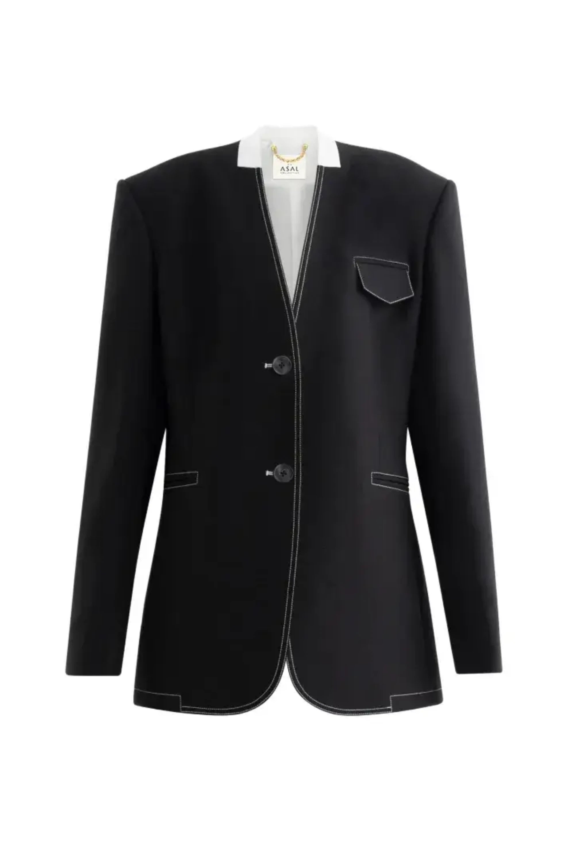 Asal Contrast-Collar Tailored Blazer / Suit (Black)