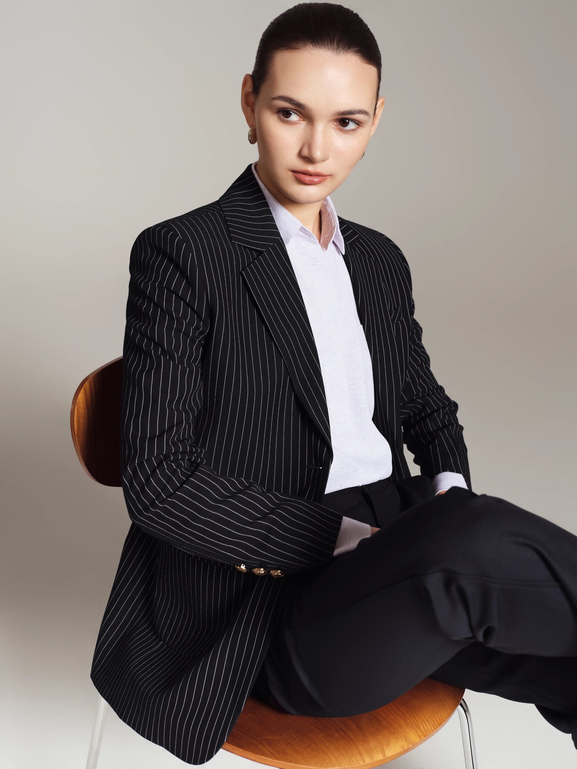 Leila Pinstripe Relaxed-Fit Blazer/ Suit (Navy Pinstripe)