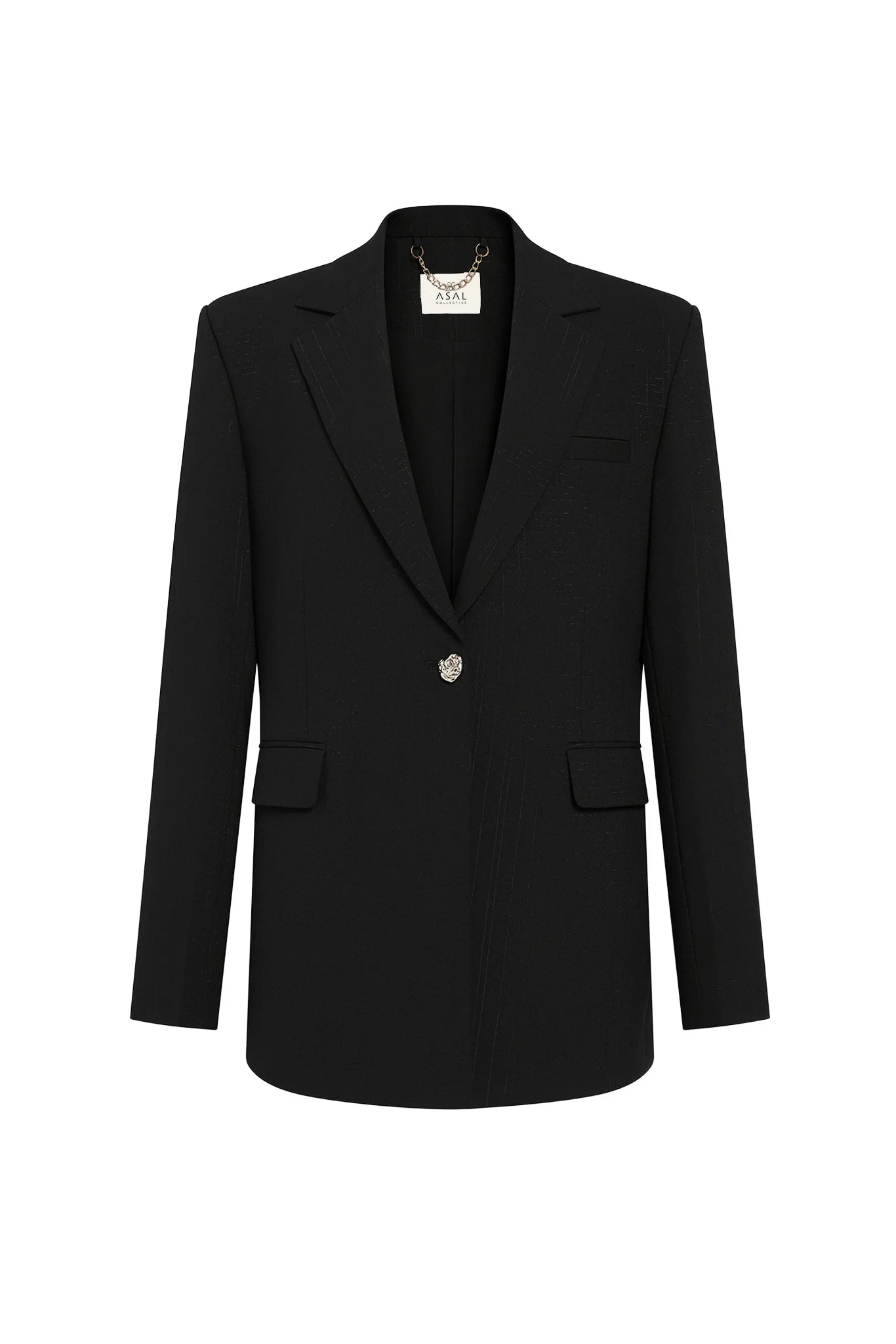Basma Relaxed Tailored Blazer (Black Pinstripe)