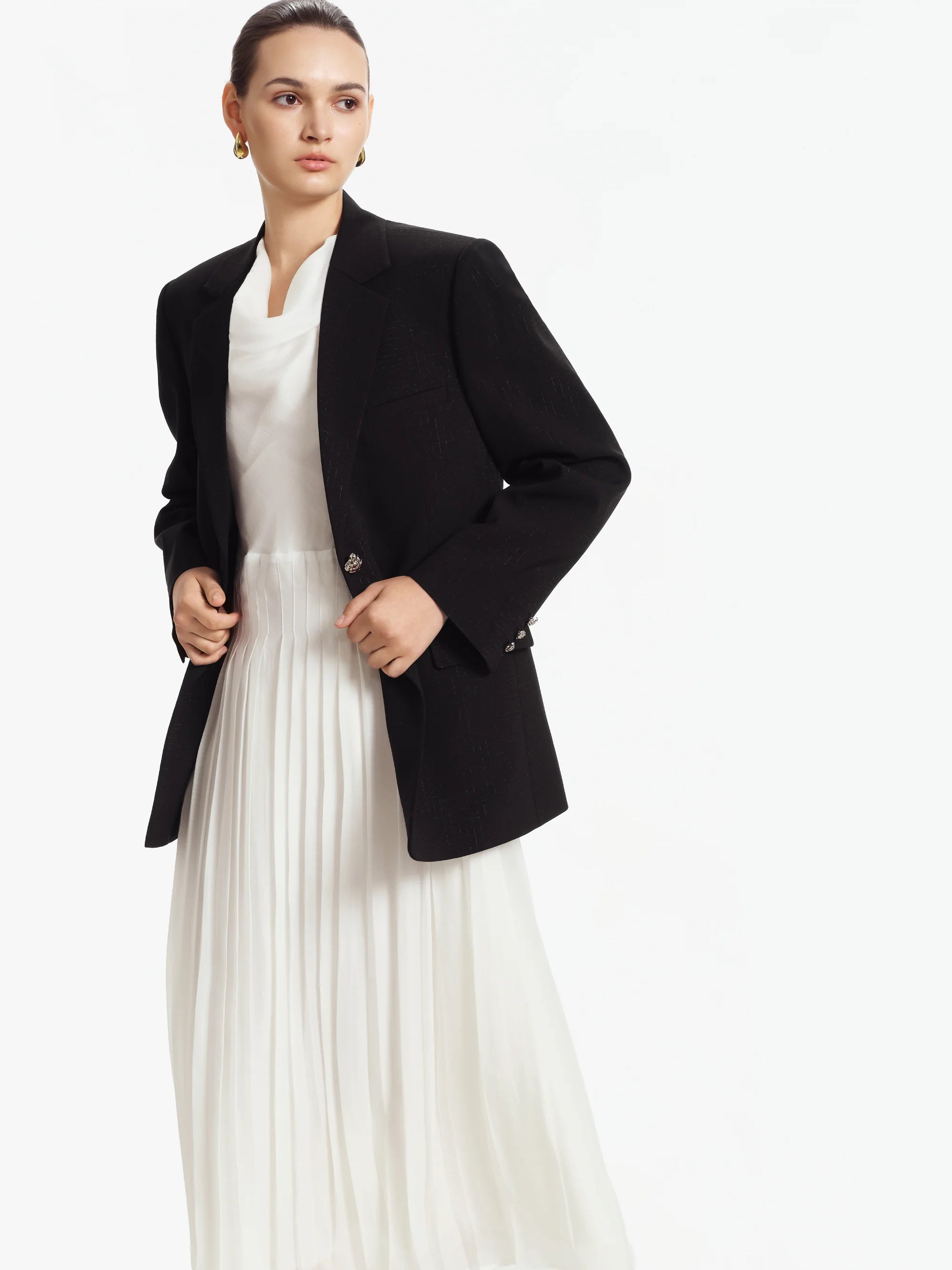 Basma Relaxed Tailored Blazer (Black Pinstripe)