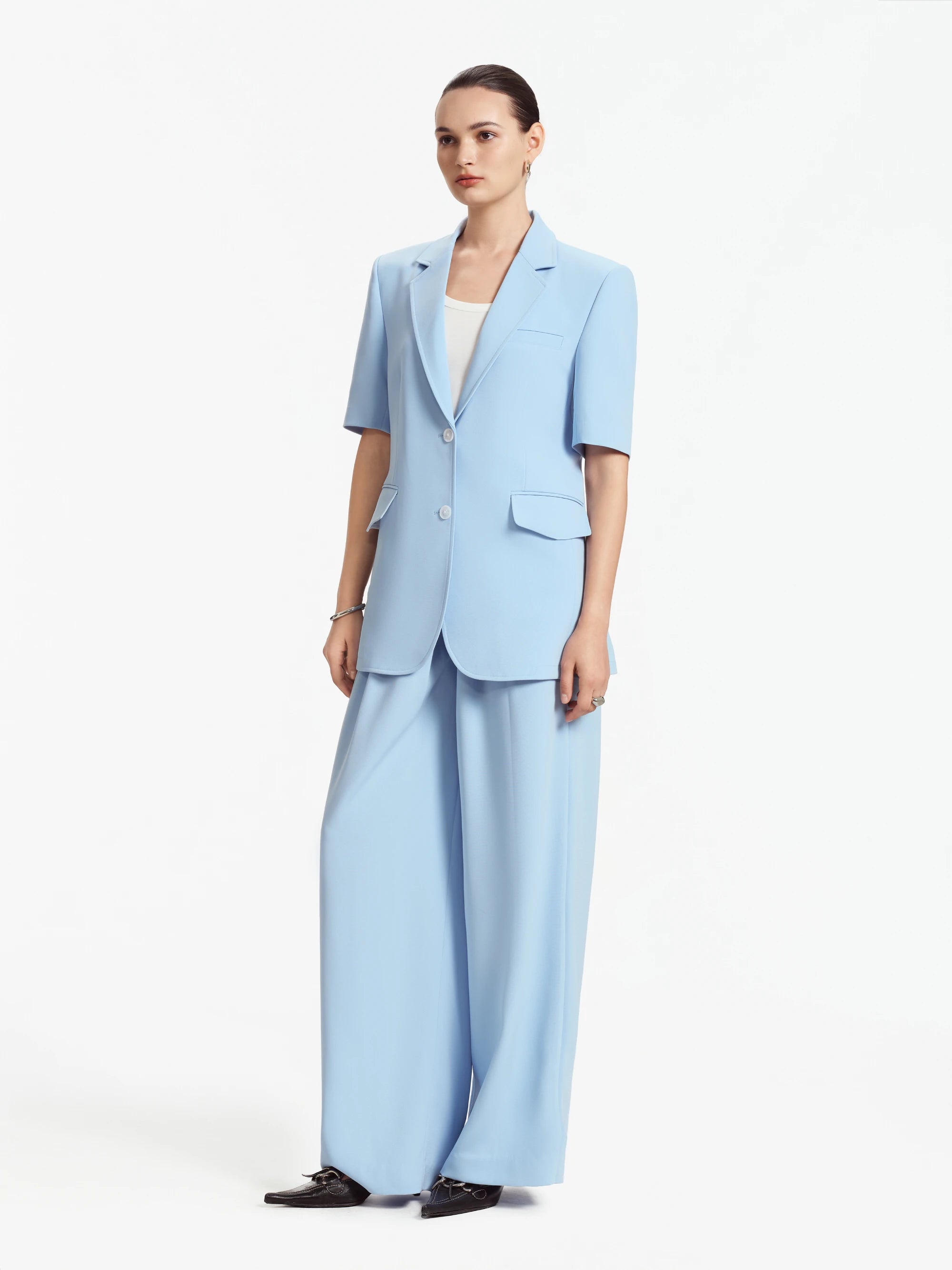 Camille Relaxed-Fit Short-Sleeve Blazer / Suit (Baby blue)