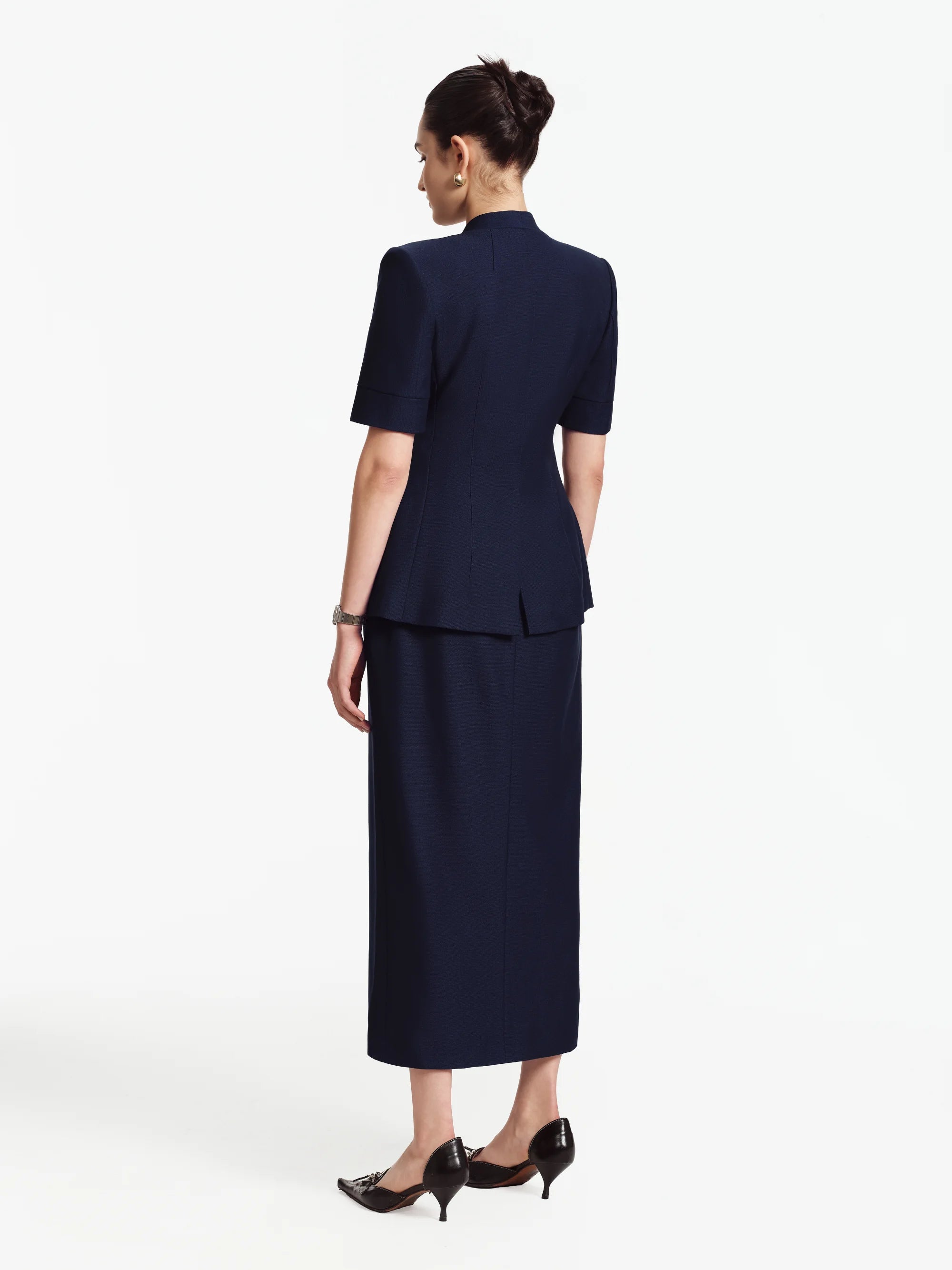 Emily Collarless Longline Blazer / Suit (Deep Navy)