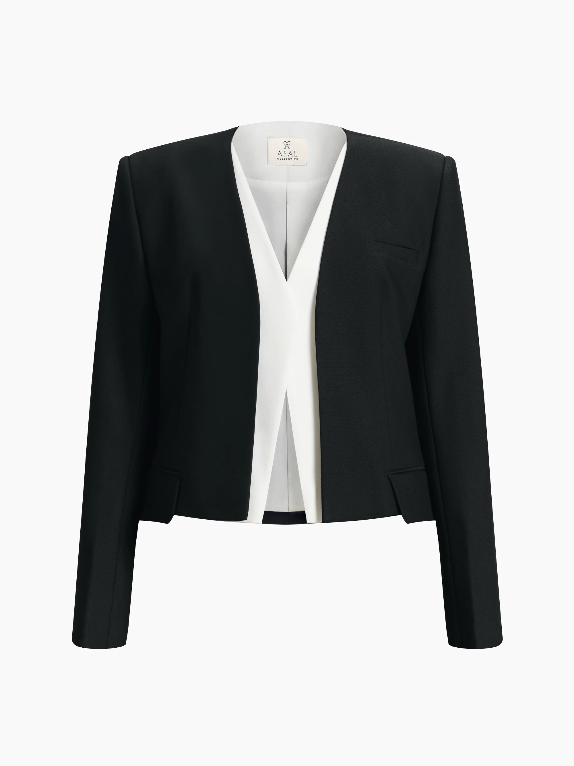Lea Cropped Collarless Blazer / Suit (Black)
