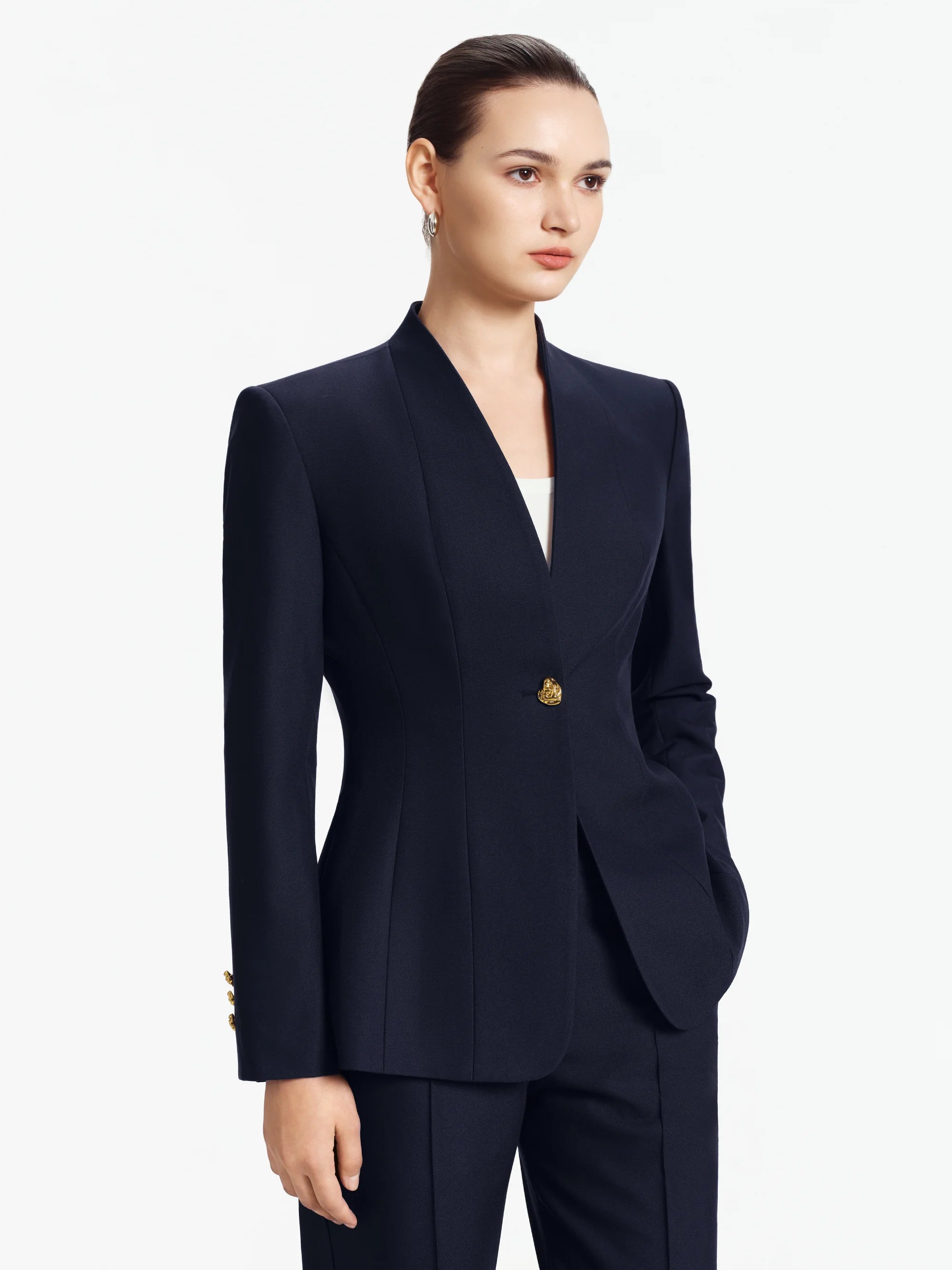 Mandarin Straight Tailored Trousers (Midnight Blue)