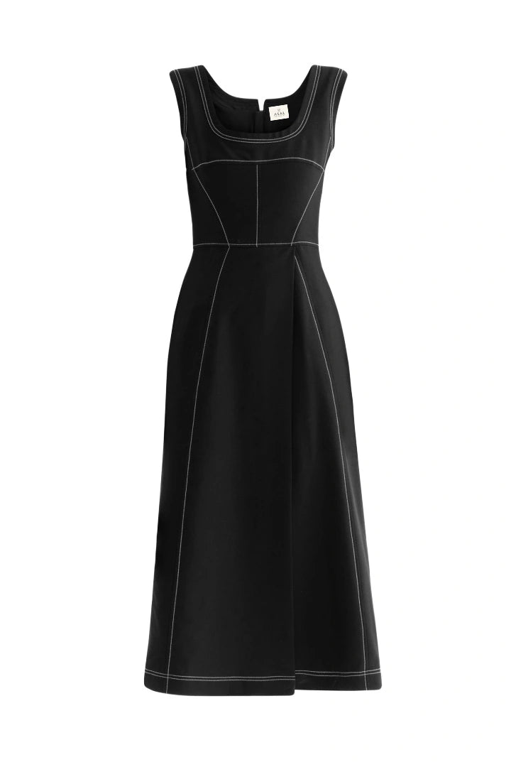 Selena Tailored A-Line Midi Dress (Black)