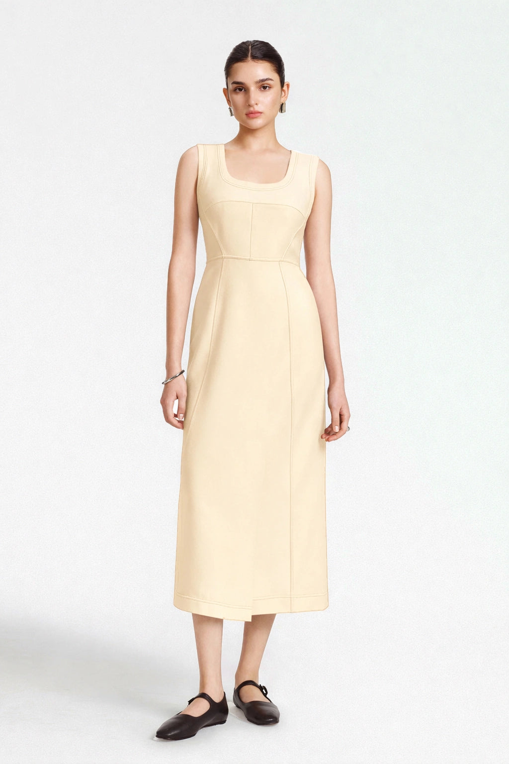 Selena Tailored A-Line Midi Dress (Butter Yellow)