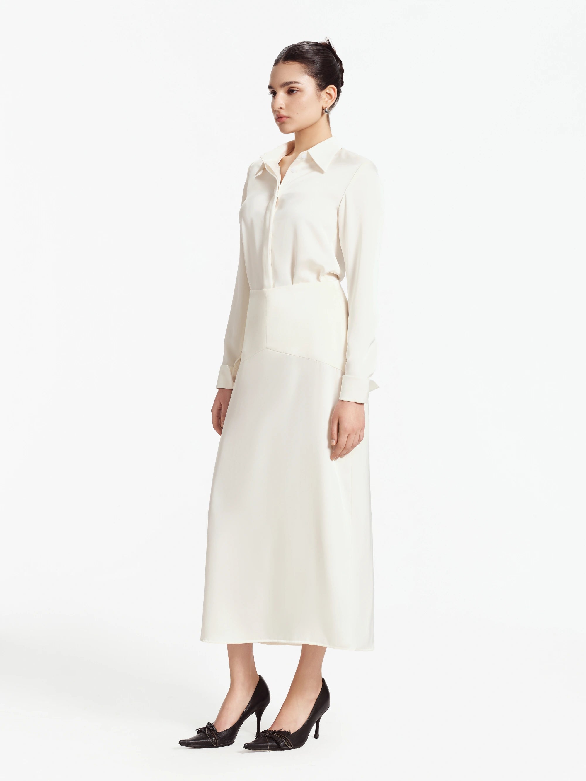 Sloane Silk Midi Skirt (Ivory)