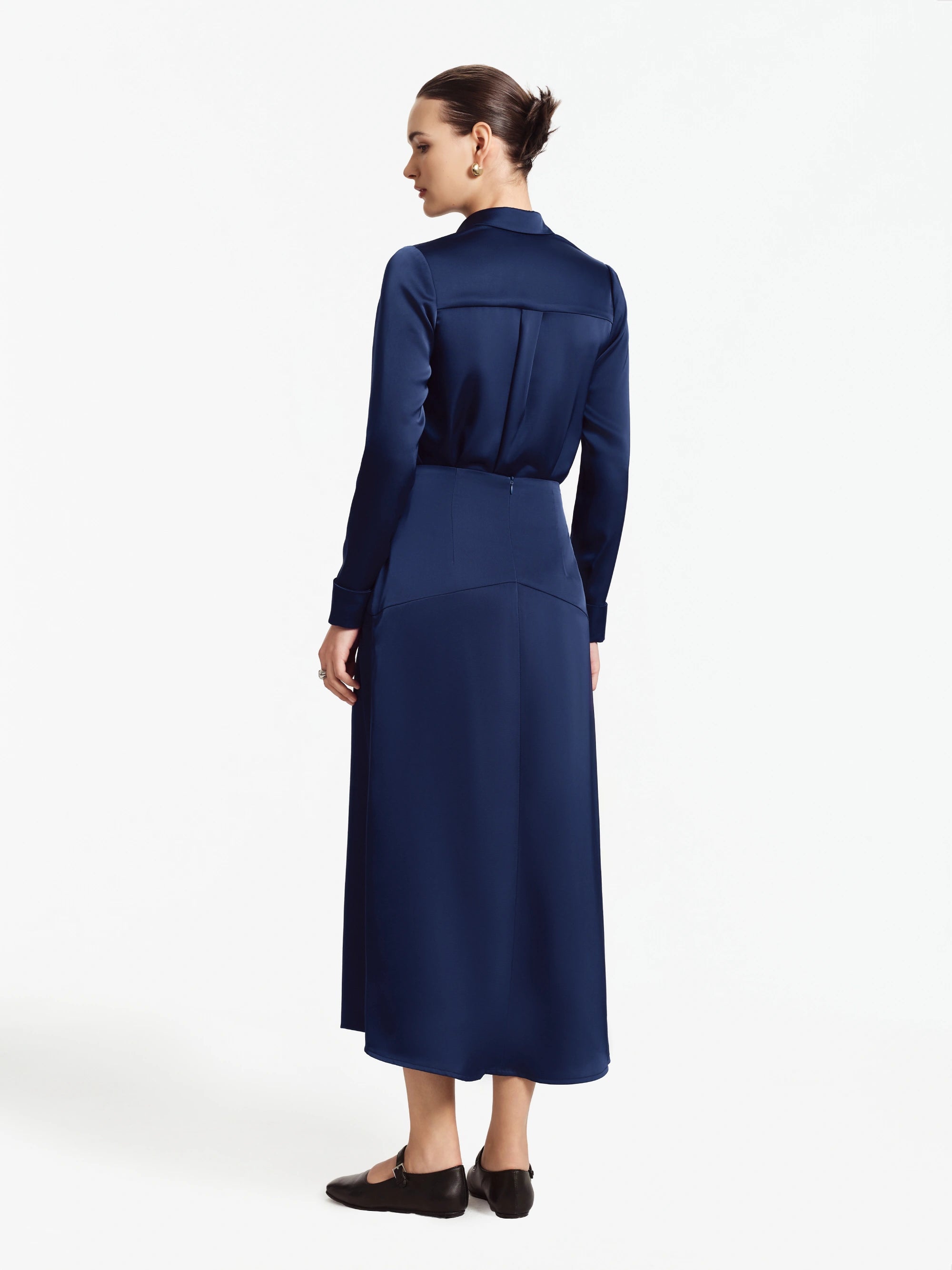 Sloane Silk Midi Skirt (Midnight Blue)